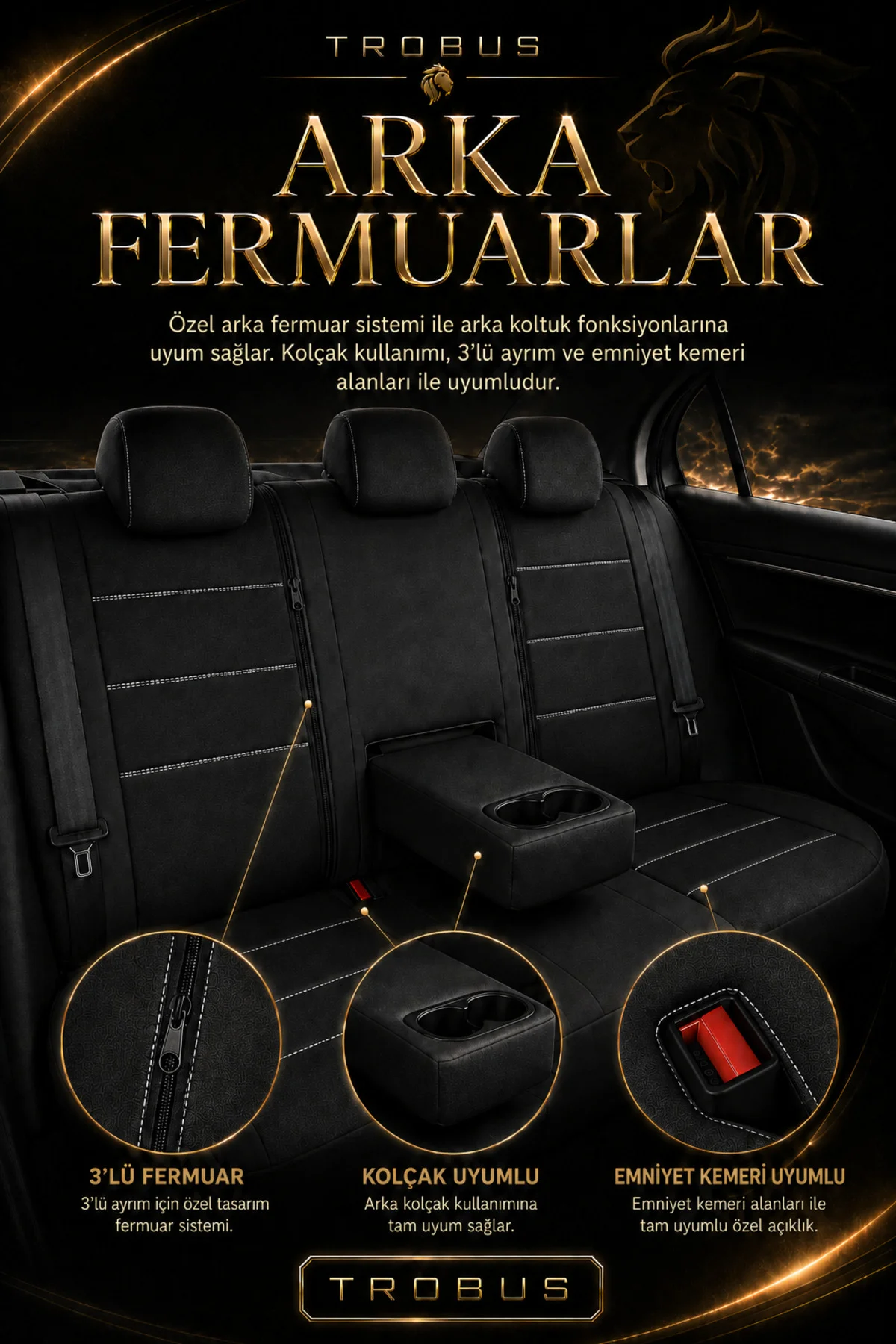 Opel Combo 2019 Uyumlu Lion Serisi 2+1 Ticari Tay Tüyü Siyah Beyaz Koltuk Kılıfı