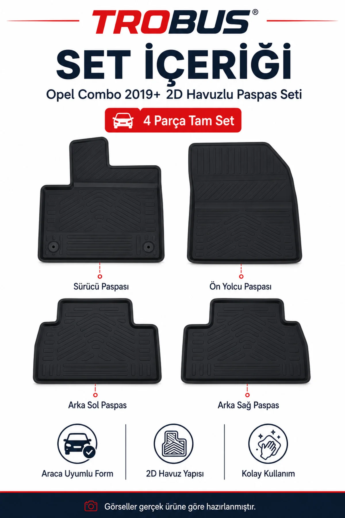 Opel Combo 2019 ve Sonrası 5 Koltuk 2D Havuzlu Paspas