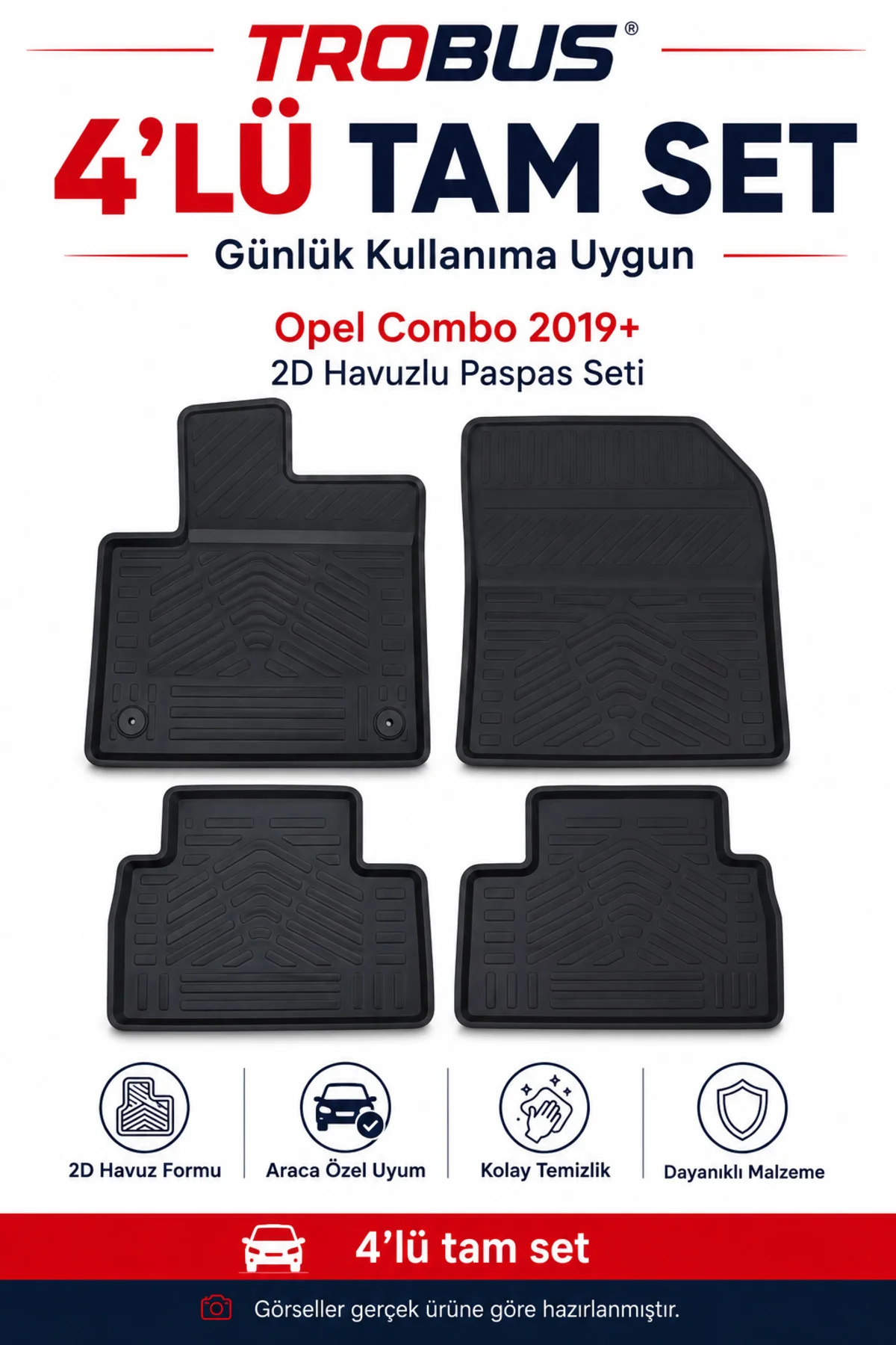 Opel Combo 2019 ve Sonrası 5 Koltuk 2D Havuzlu Paspas