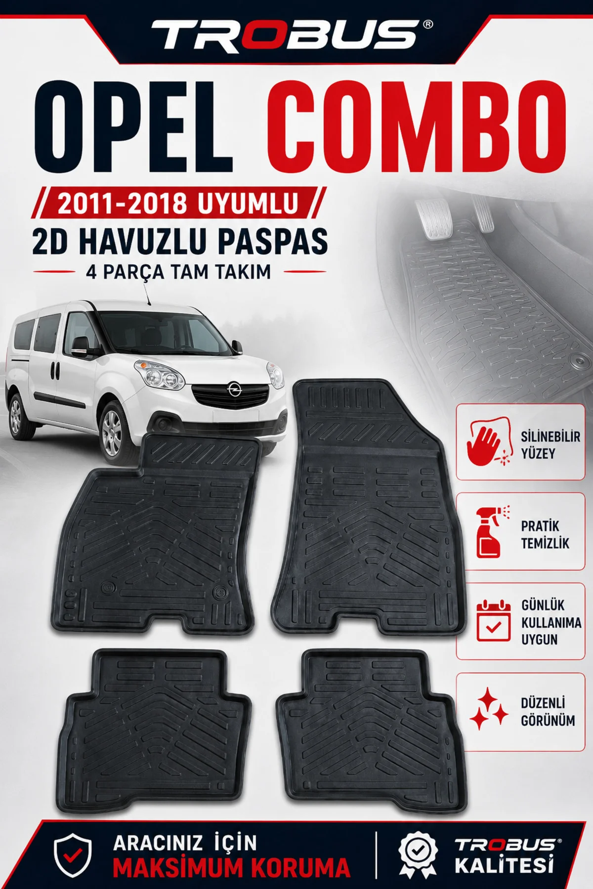 Opel Combo D 2011-2018 2D Havuzlu Paspas
