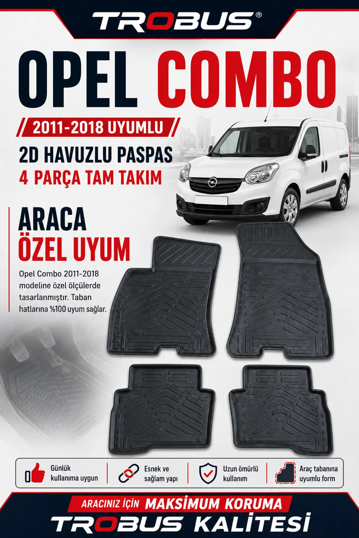 Opel Combo D 2011-2018 2D Havuzlu Paspas