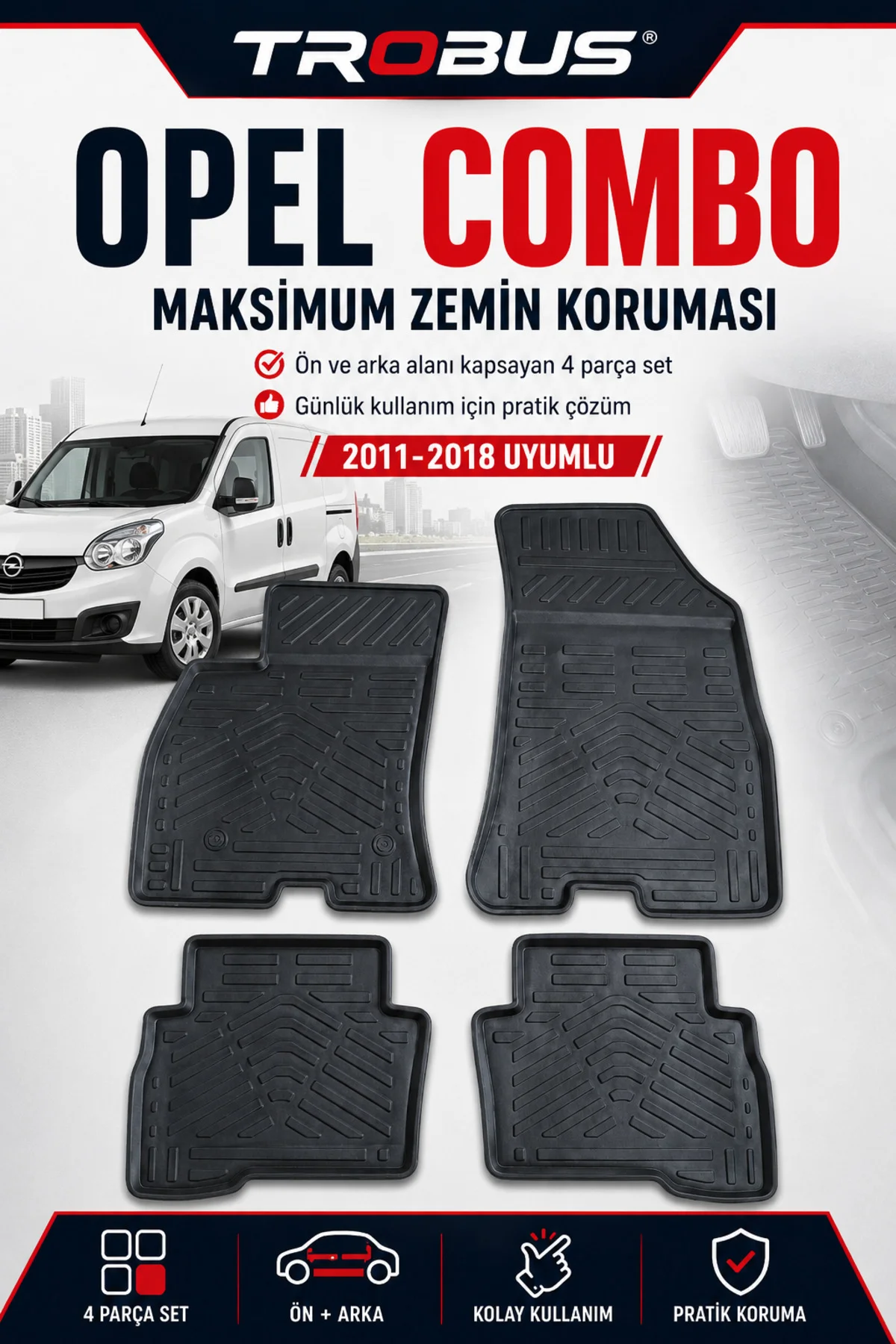 Opel Combo D 2011-2018 2D Havuzlu Paspas