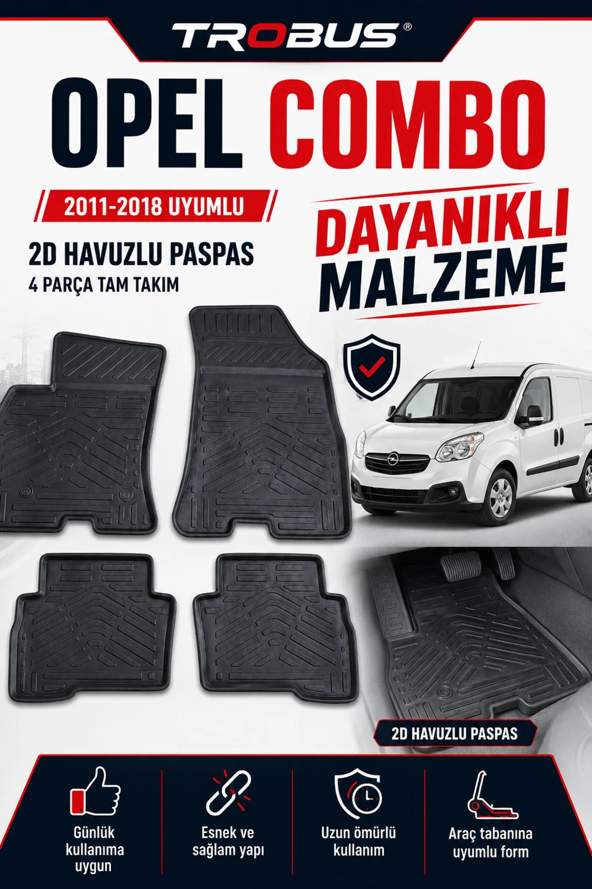 Opel Combo D 2011-2018 2D Havuzlu Paspas