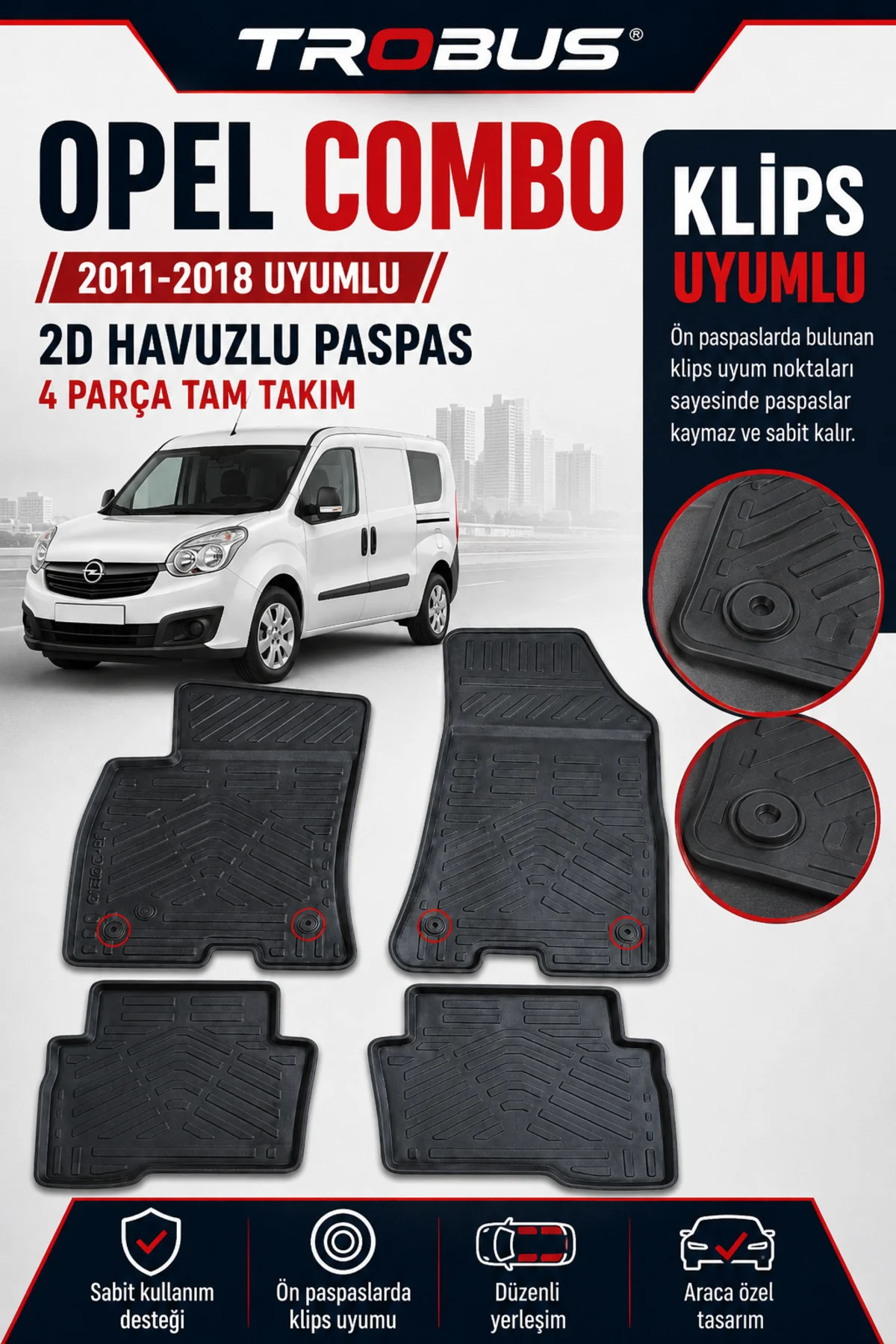Opel Combo D 2011-2018 2D Havuzlu Paspas