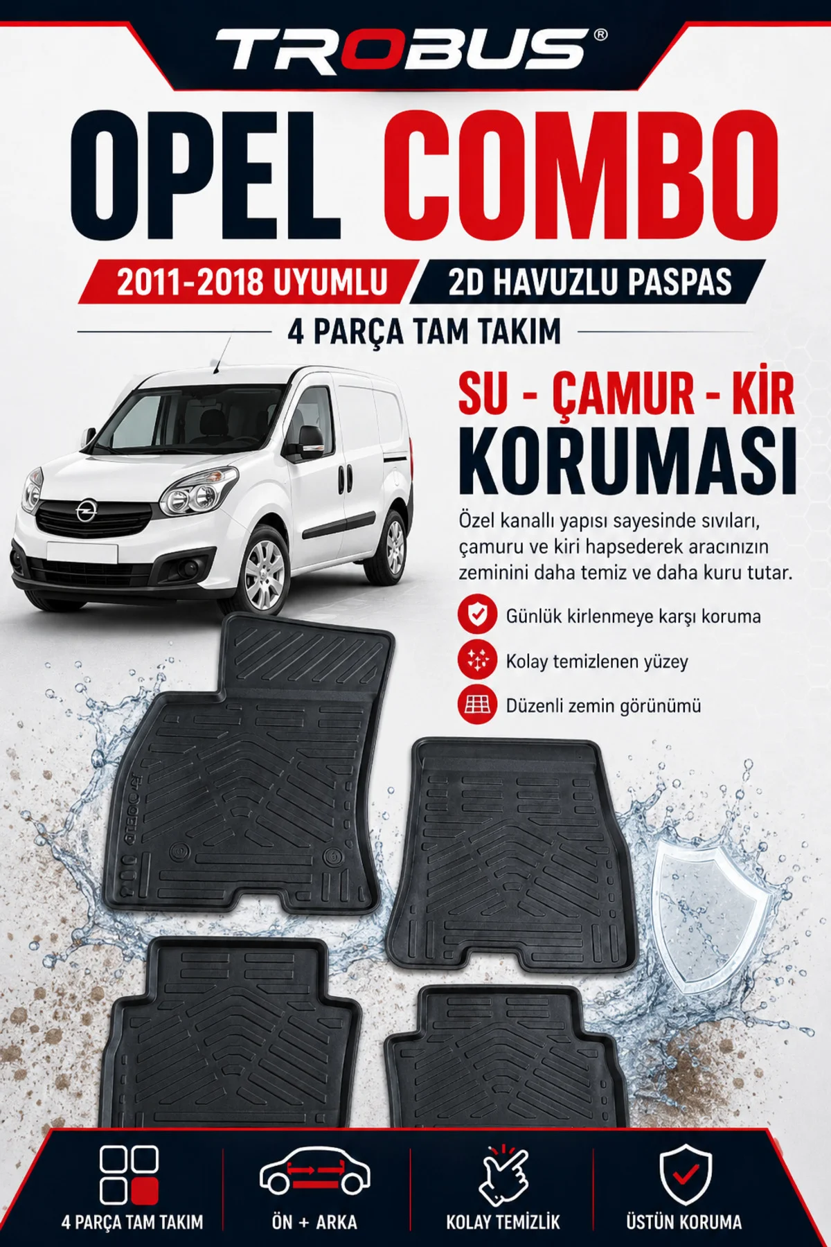 Opel Combo D 2011-2018 2D Havuzlu Paspas