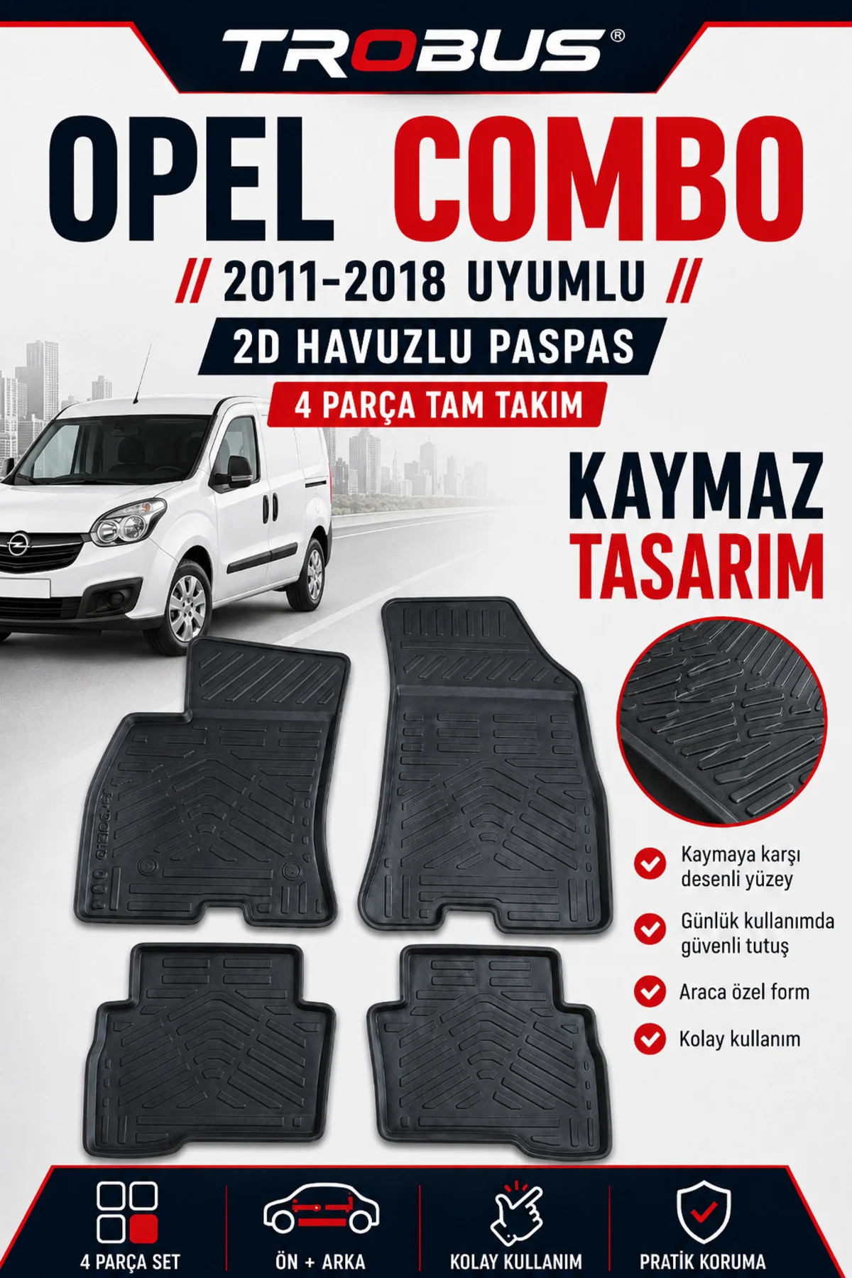 Opel Combo D 2011-2018 2D Havuzlu Paspas