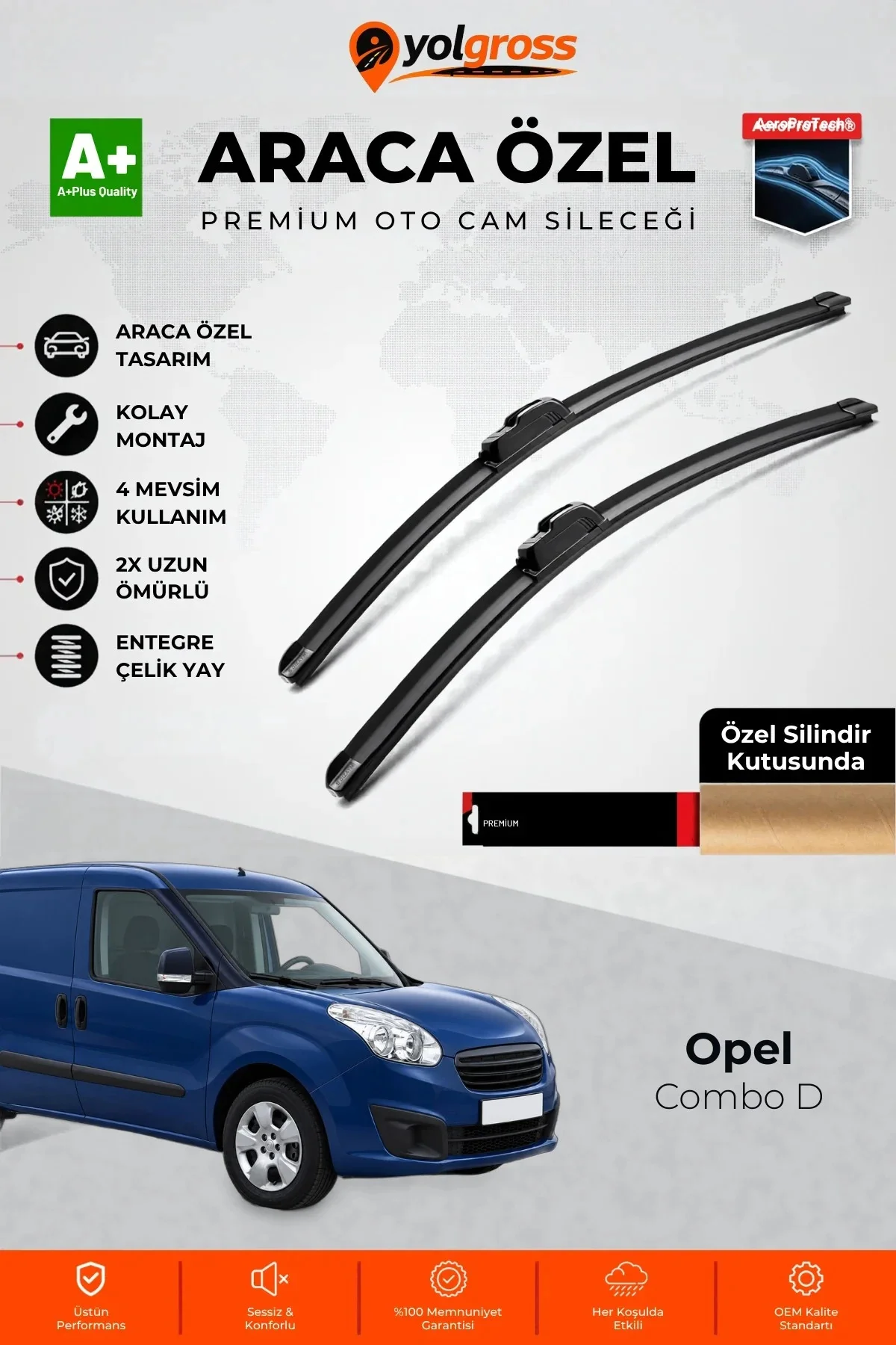 Opel Combo D Ön Cam Silecek Seti 2012-2018 Premium Araca Özel 60-40 Cm A+ Kalite