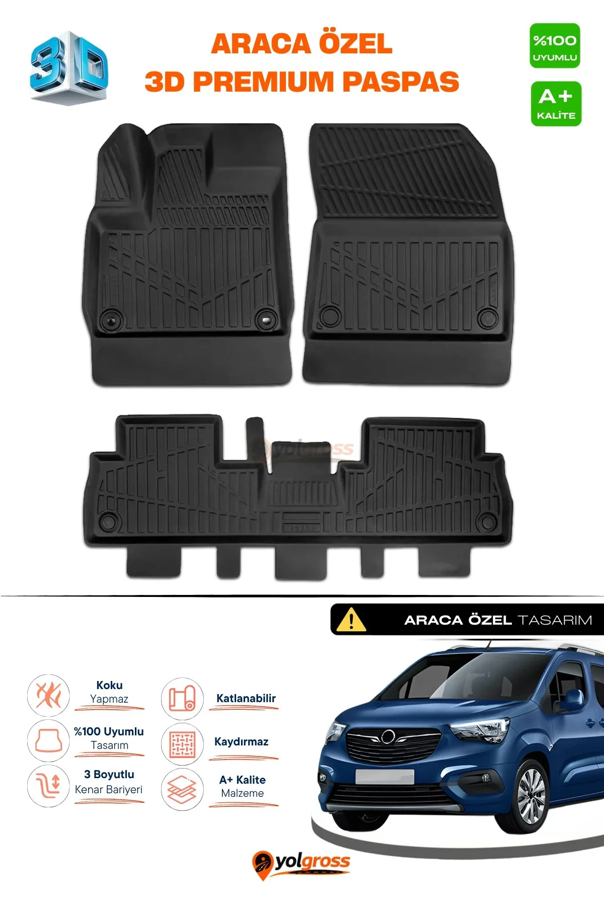 Opel Combo E 3D Pro Havuzlu Paspas 2018 Üzeri A+ Kalite