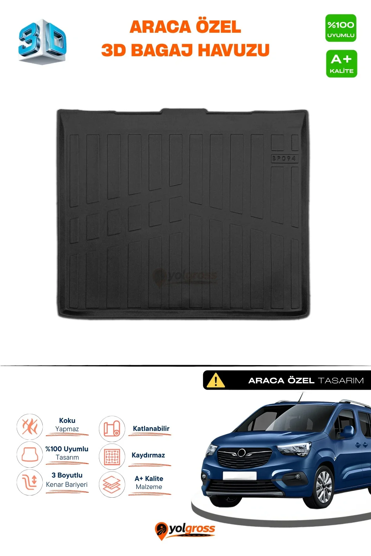 Opel Combo E Seperatörsüz 3D Pro Bagaj Havuzu 2019 Üzeri A+ Kalite