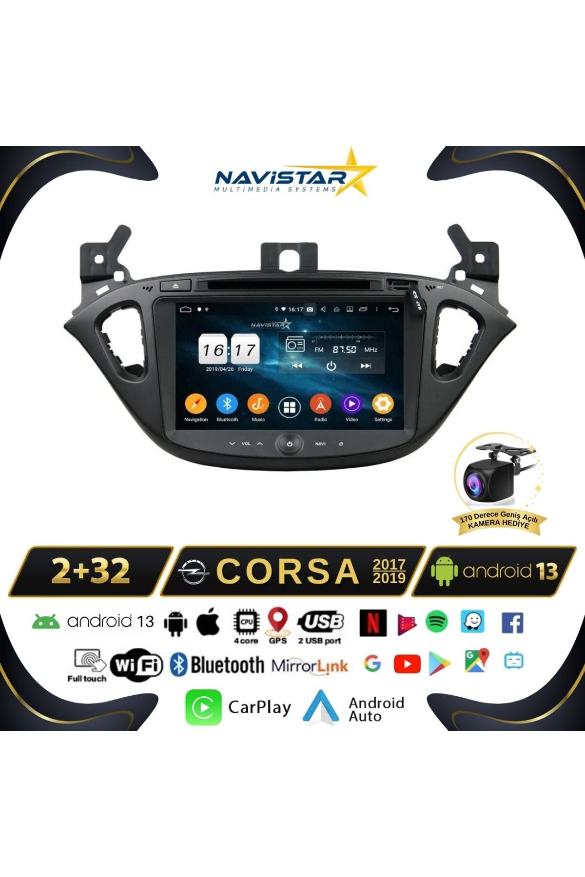 Opel Corsa 2017-2019 Model 2 64gb Android 13 Kablosuz Carplay Nav