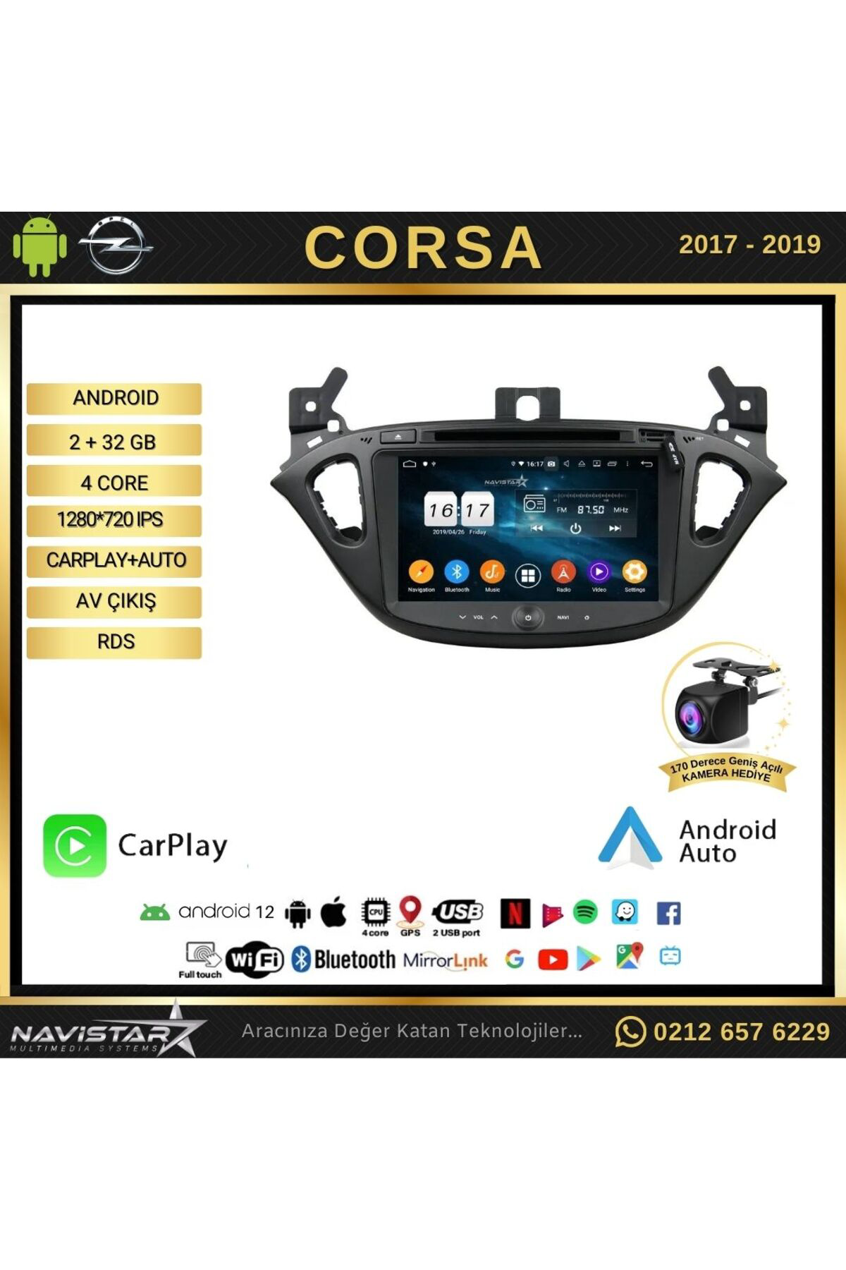 Opel Corsa 2017-2019 Model 2 64gb Android 13 Kablosuz Carplay Nav