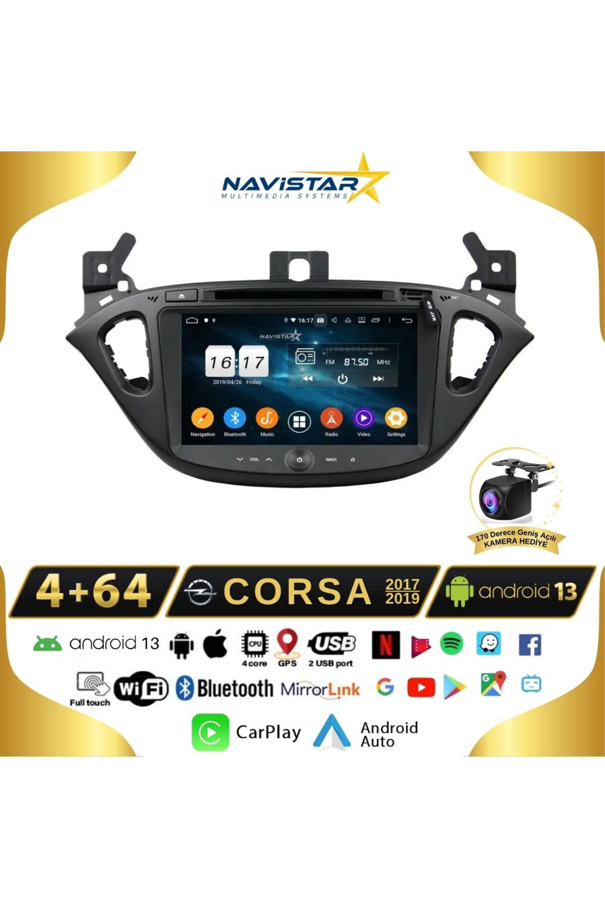 Opel Corsa 2017-2019 Model 4 64 Gb Android 13 Kablosuz Carplay Na Opel Corsa 2017-2019 Model 4 64 Gb Android 13 Kablosuz Carplay Na