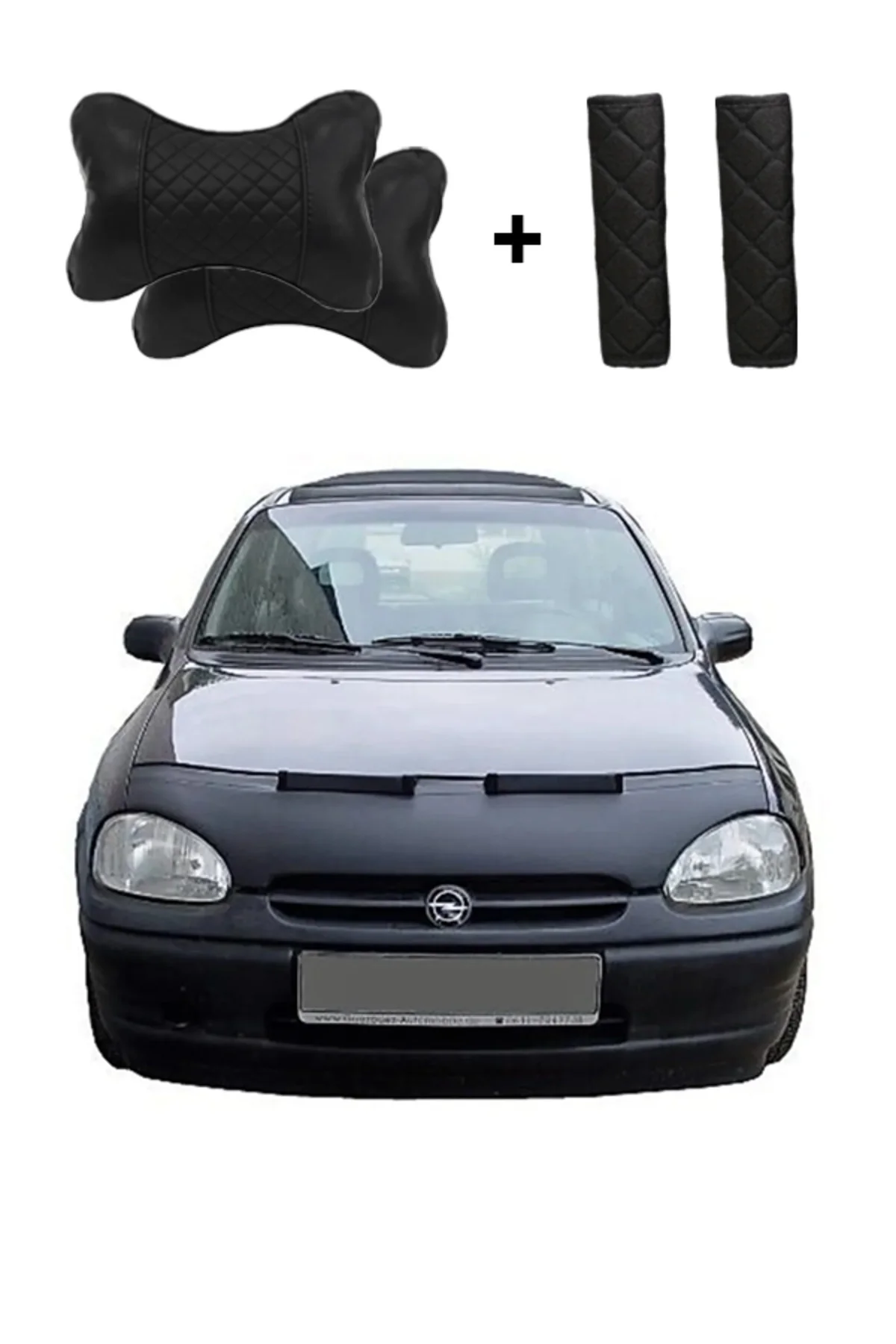 Opel Corsa B Kaput uyumlu Maskesi Siyah Nakış Kapitone Yastık-Kemer Setli Opel Corsa B Kaput uyumlu Maskesi Siyah Nakış Kapitone Yastık-Kemer Setli