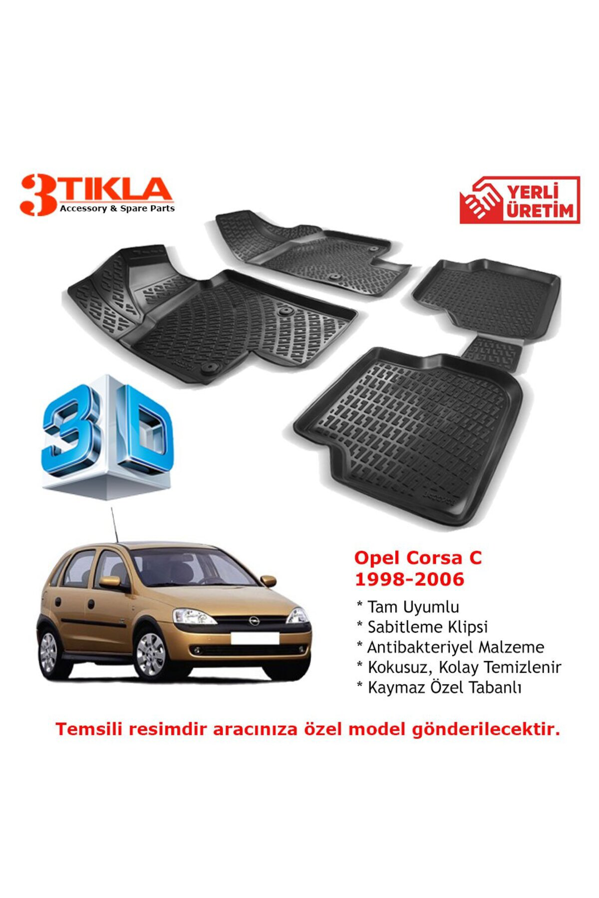 Opel Corsa C 1998-2006 Premium 3D Havuzlu Paspas Seti
