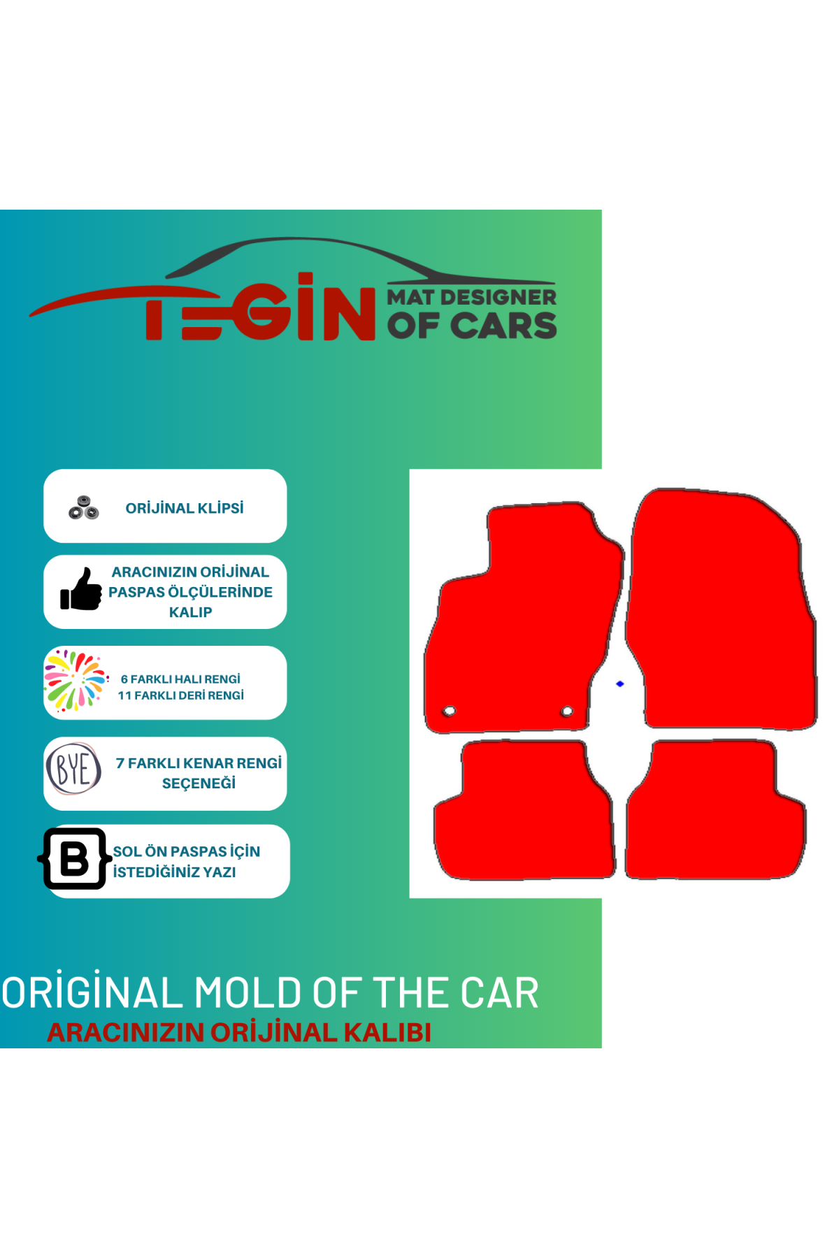 Opel Corsa C 2000-2006 Prime Siyah Kırmızı Deri Siyah Kenar Paspa