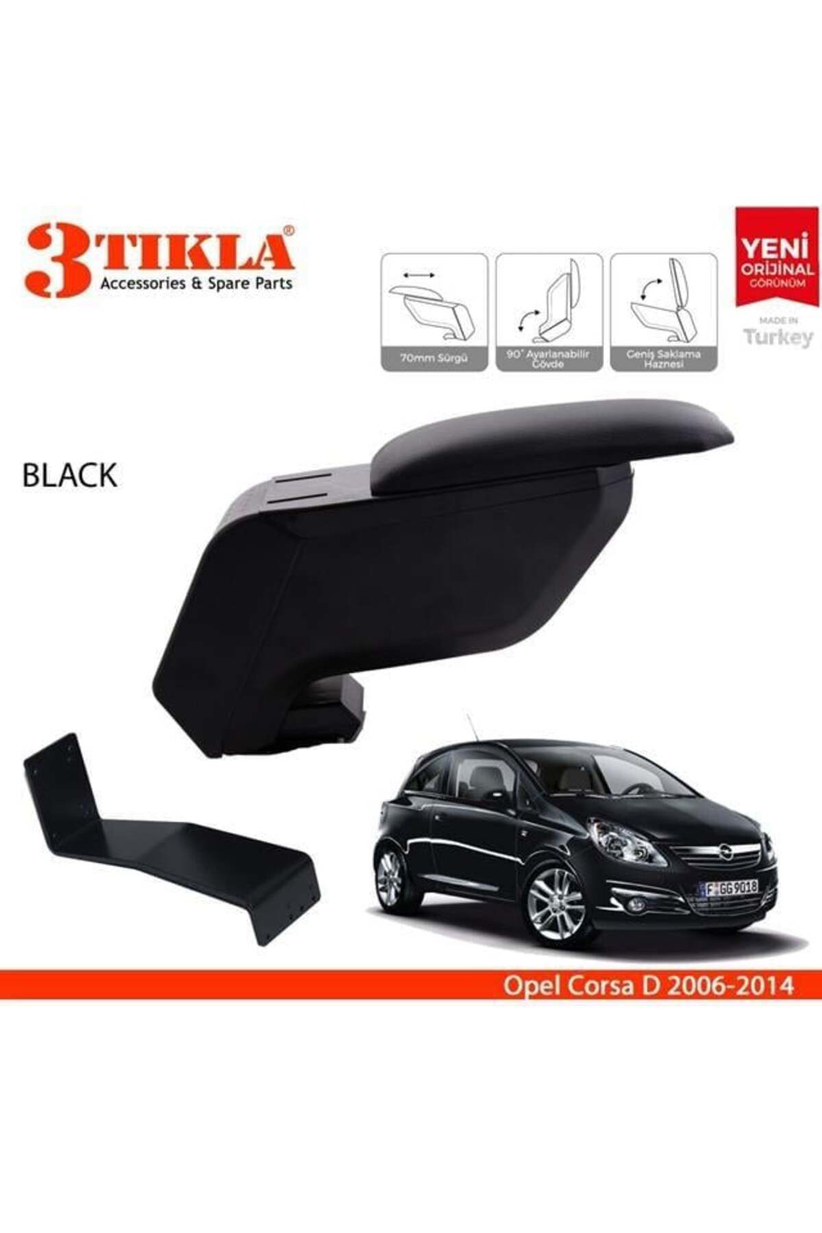 Opel Corsa D 2006-2014 Delmesiz Çelik Ayaklı Siyah Kolçak Kol Dayama