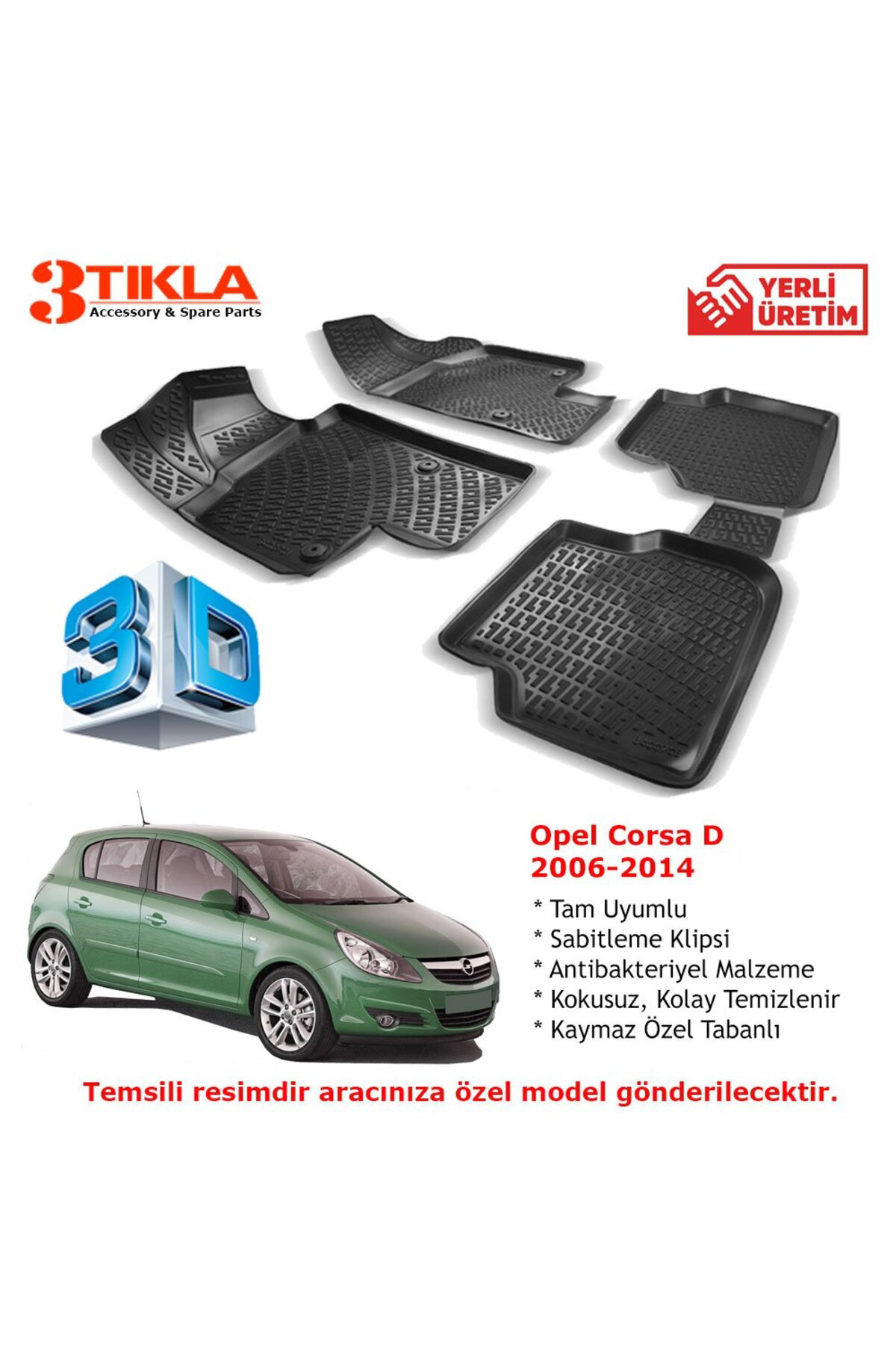 Opel Corsa D 2006-2014 Premium 3D Havuzlu Paspas Seti