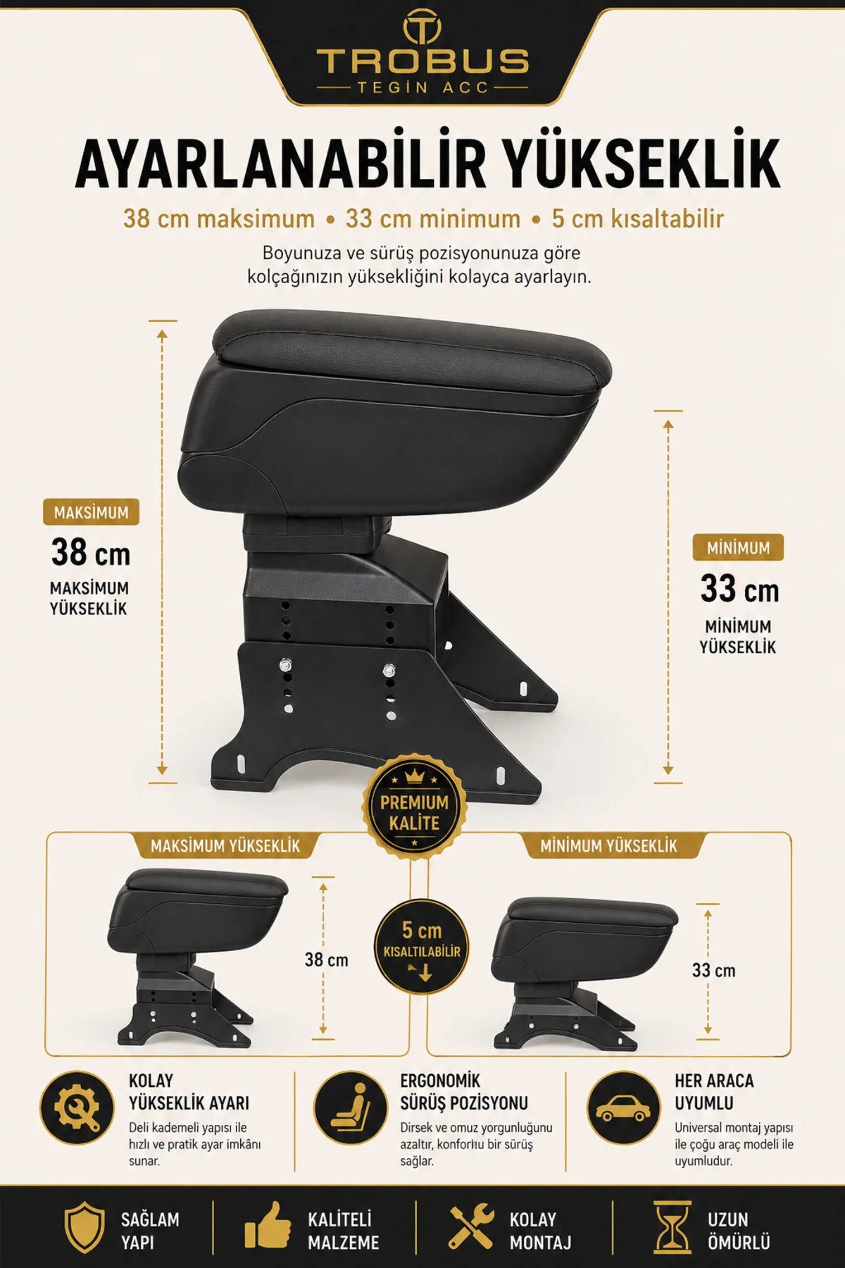 Opel Corsa D 2006-2014 Uyumlu Siyah Ayaklı Sürgülü Kolçak Ayarlanabilir Yükseklikli Fiyatı, Yorumları ve Özellikleri