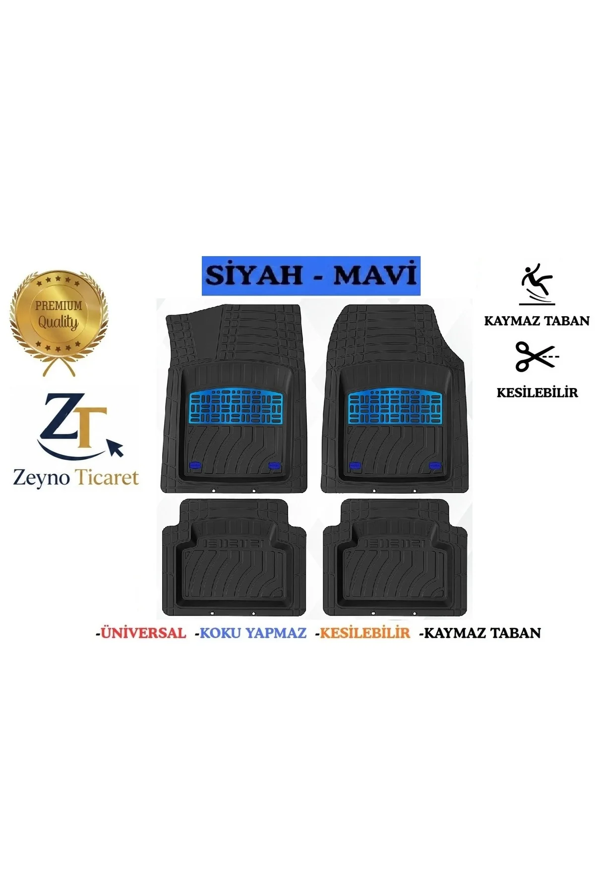 Opel Corsa D 2008 Uyumlu 4 Cm Derin Havuzlu 3D Universal Oto Paspas Siyah-Mavi
