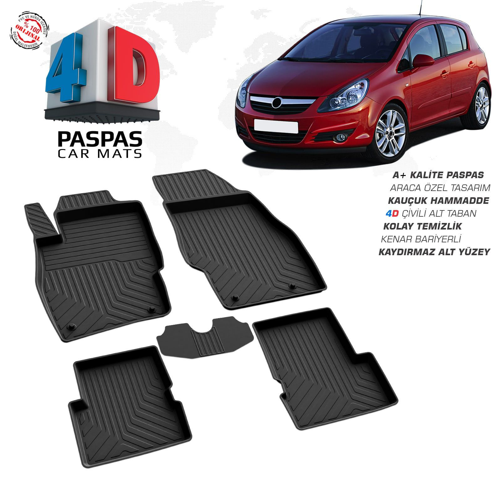 Opel Corsa D 4D Araca Özel Havuzlu Kauçuk Paspas 2007-2014 Fiyatı, Yorumları ve Özellikleri