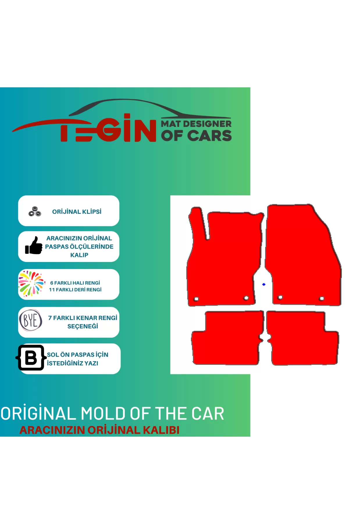 Opel Corsa E 2014-2018 Prime Siyah Halı Kırmızı Kenar Halı Paspas