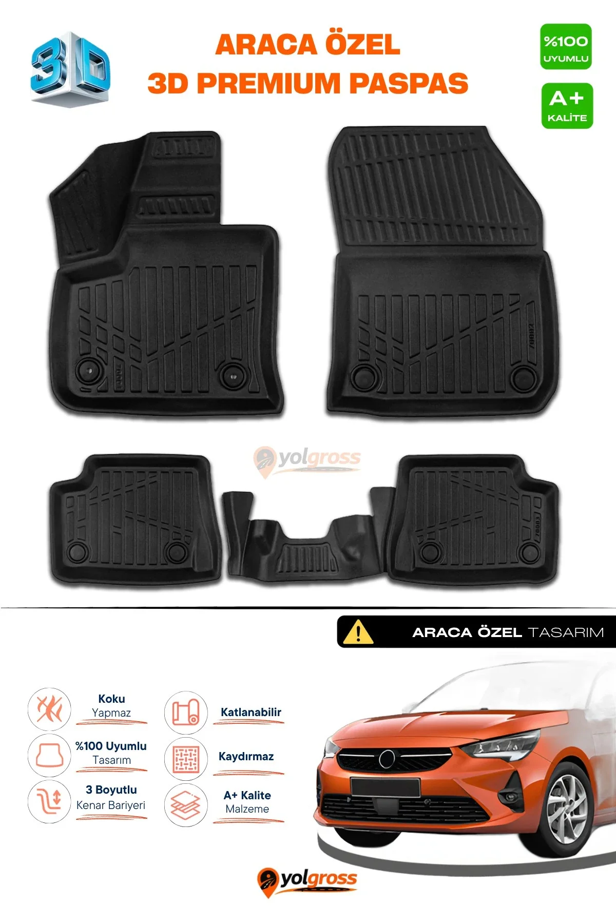 Opel Corsa Elektrikli 3D Pro Havuzlu Paspas 2019 Üzeri A+ Kalite