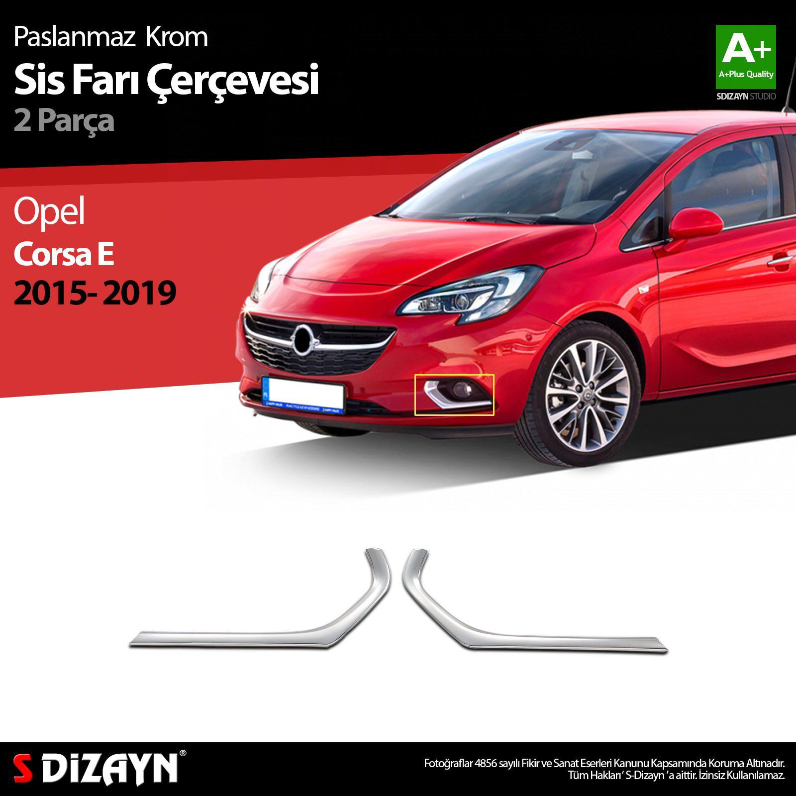 Opel Corsa Uyumlu E Krom Sis Farı Çerçevesi 2 Parça 2015-2019 Opel Corsa Uyumlu E Krom Sis Farı Çerçevesi 2 Parça 2015-2019