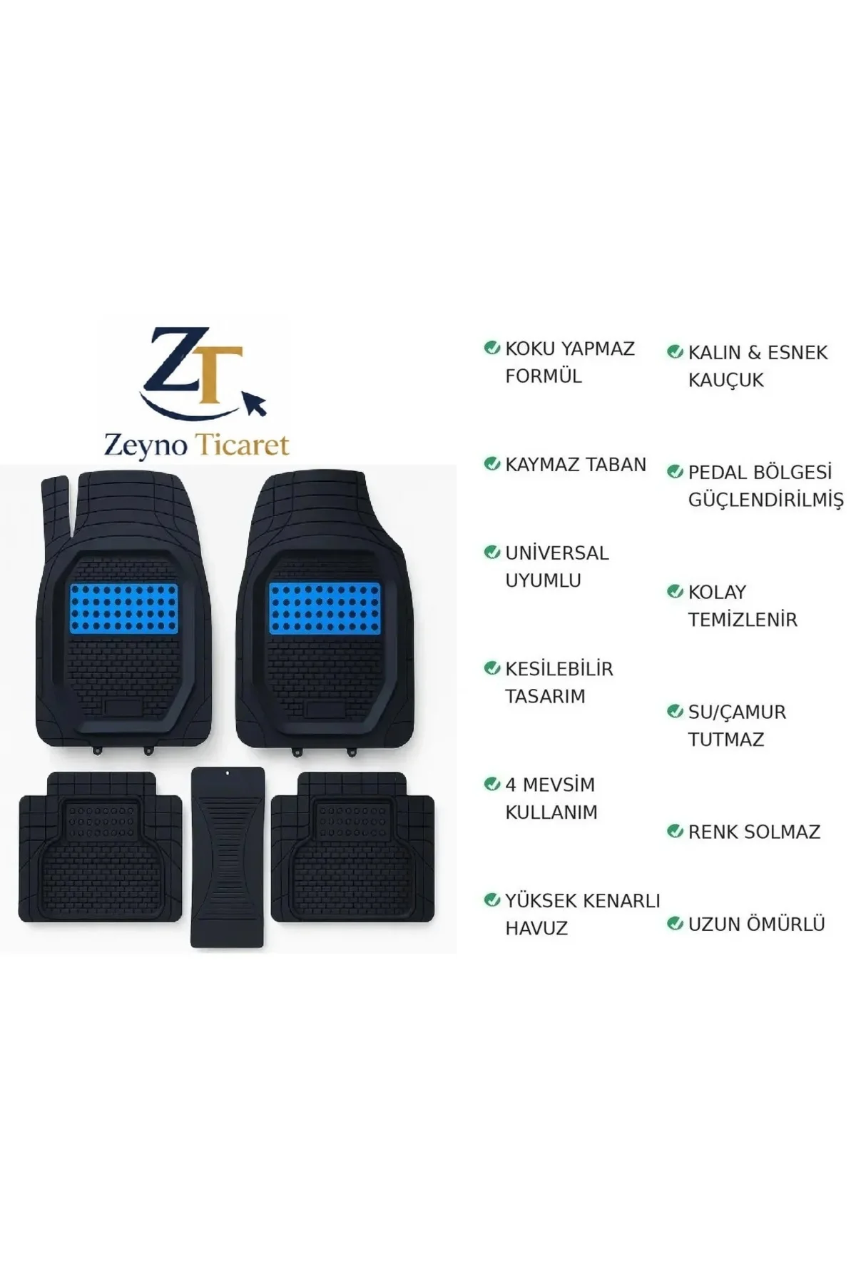 Opel Crossland 2020 Uyumlu 3 Cm Havuzlu 5 Parça 3D Universal Oto Paspas Siyah-Mavi Opel Crossland 2020 Uyumlu 3 Cm Havuzlu 5 Parça 3D Universal Oto Paspas Siyah-Mavi