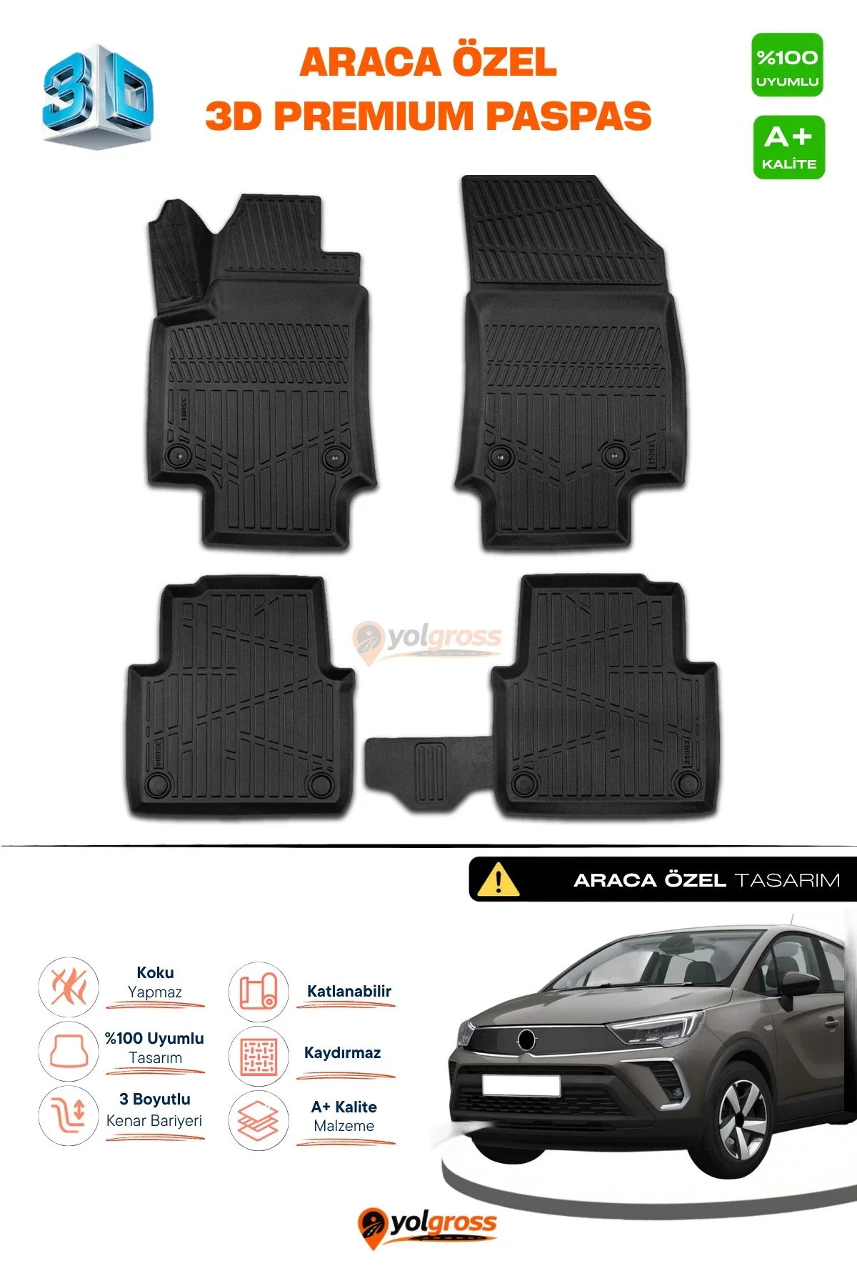 Opel Crossland 3D Pro Havuzlu Paspas 2020 Üzeri A+ Kalite