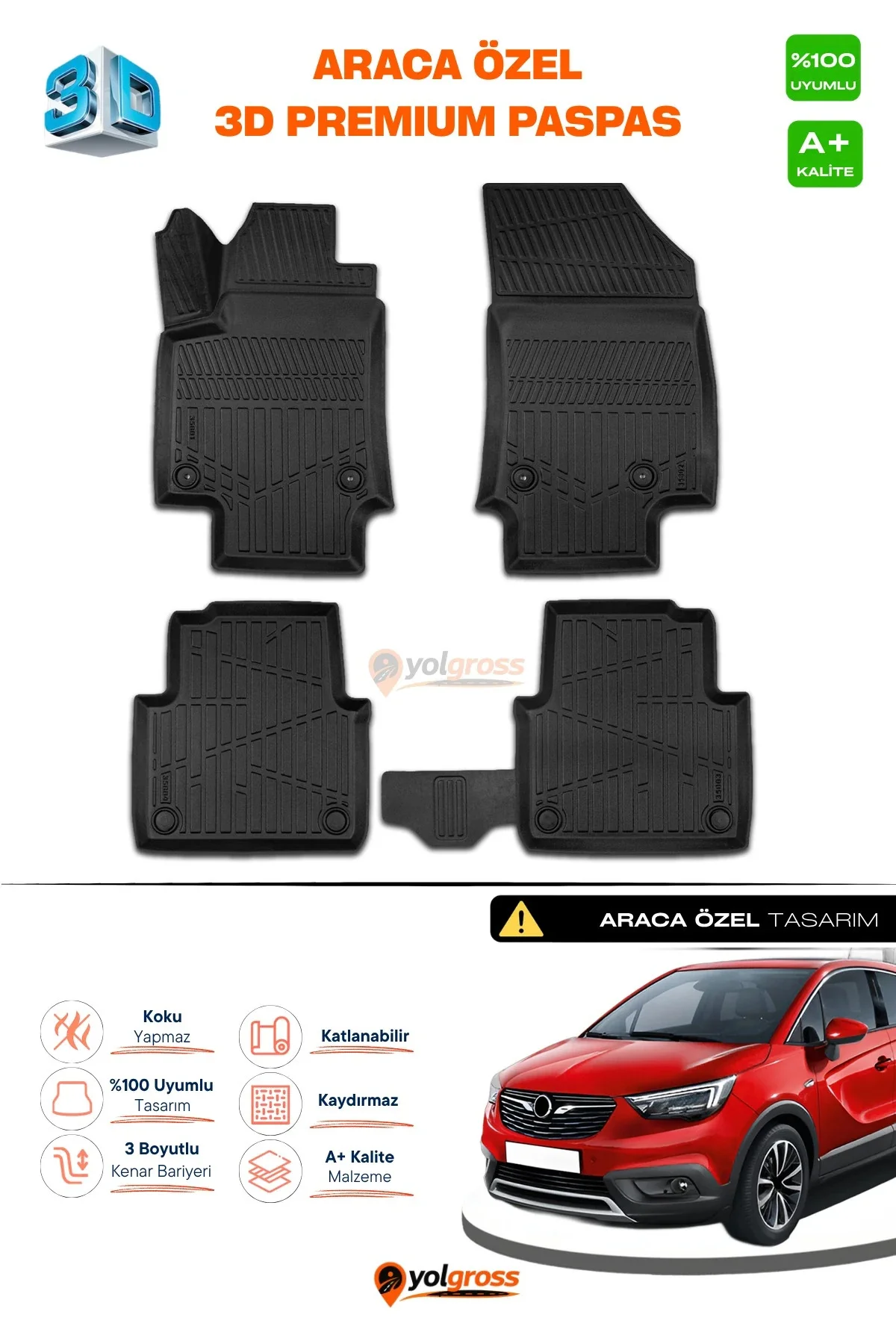 Opel Crossland X 3D Pro Havuzlu Paspas 2020 Üzeri A+ Kalite