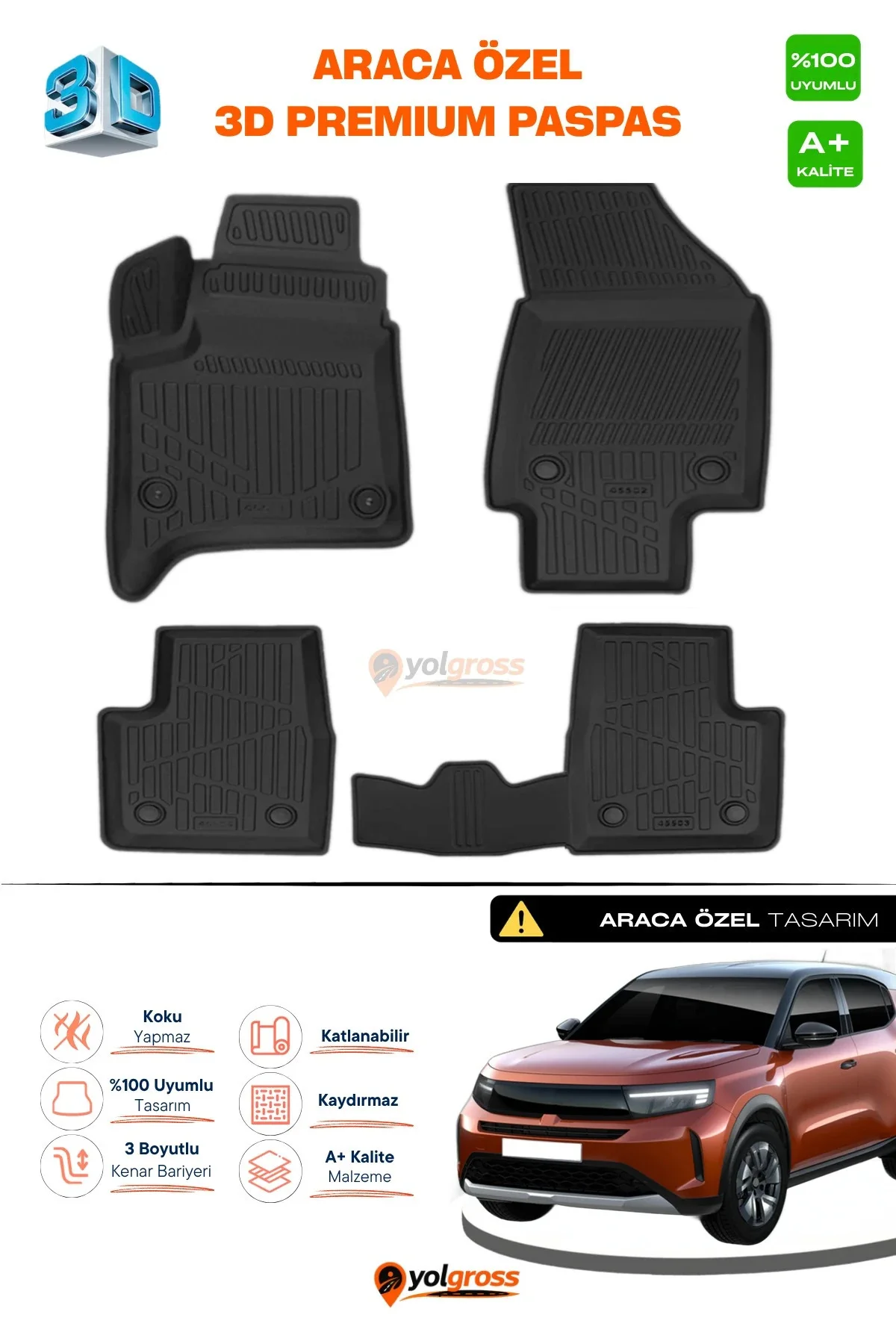 Opel Frontera Benzinli 3D Pro Havuzlu Paspas 2024 Üzeri A+ Kalite