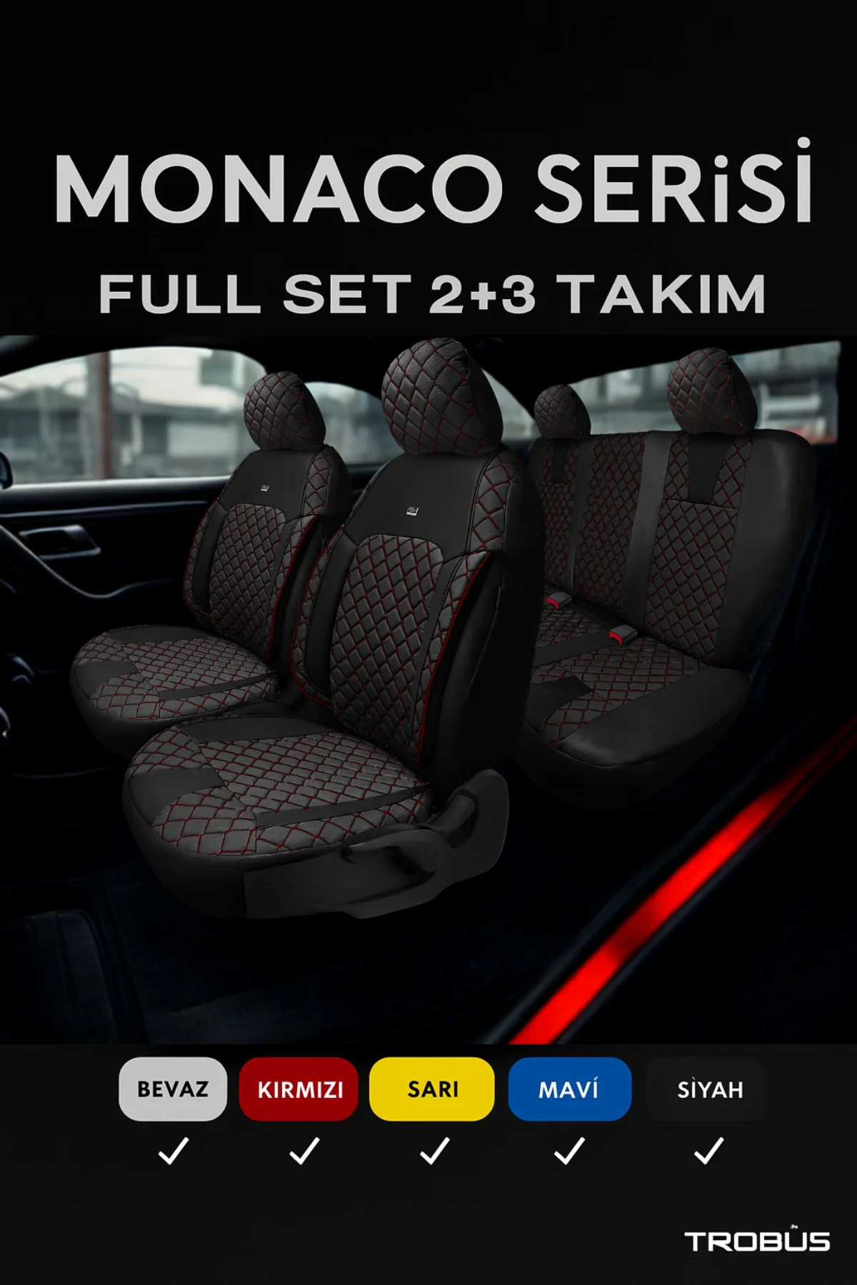 Opel Grandland 2017 ve Sonrası Uyumlu Monaco Serisi Siyah Koltuk Kılıfı