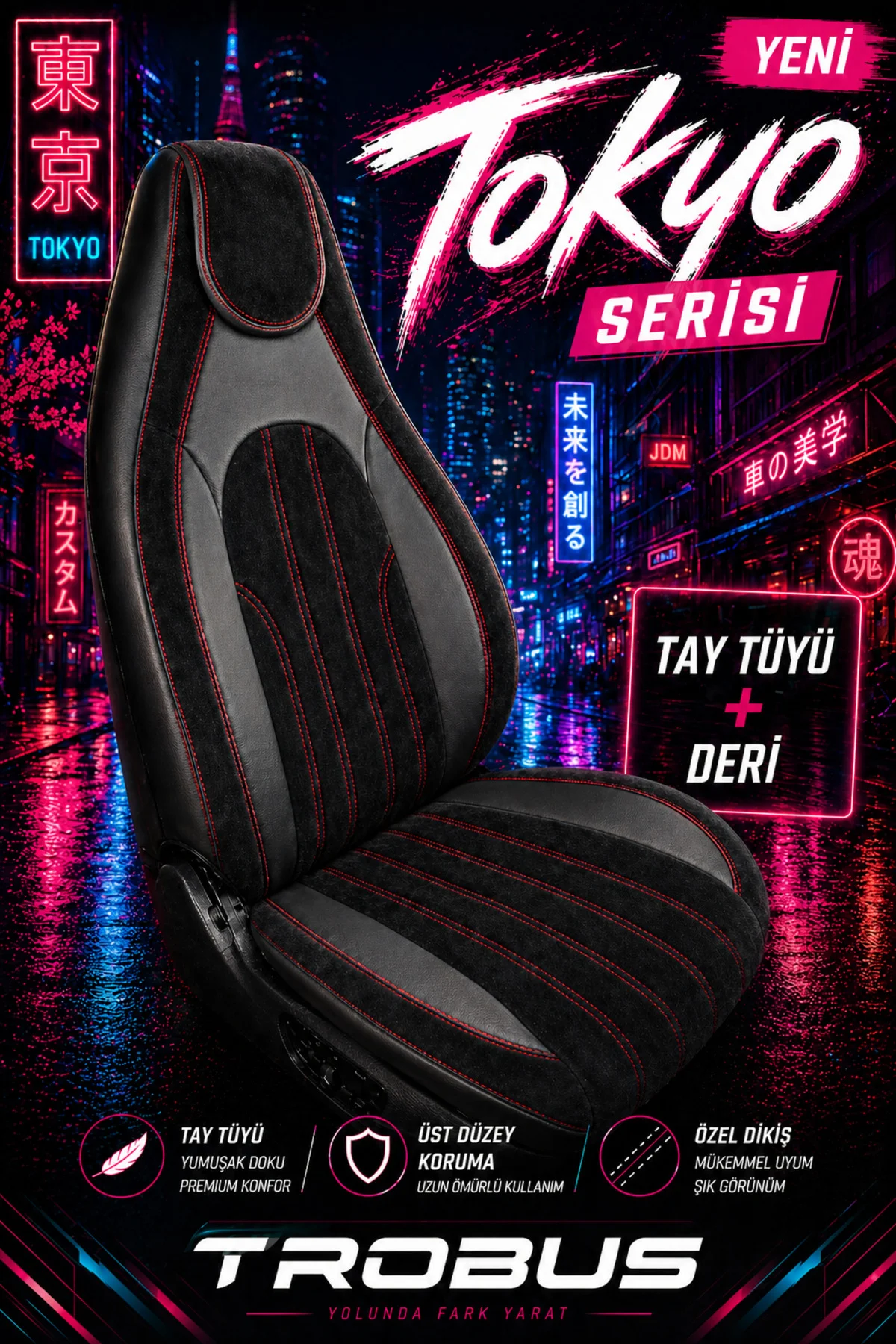 Opel Grandland 2017 ve Sonrası Bel Destekli Tay Tüyü Koltuk Kılıfı Tokyo Serisi Siyah Kırmızı Fiyatı, Yorumları ve Özellikleri