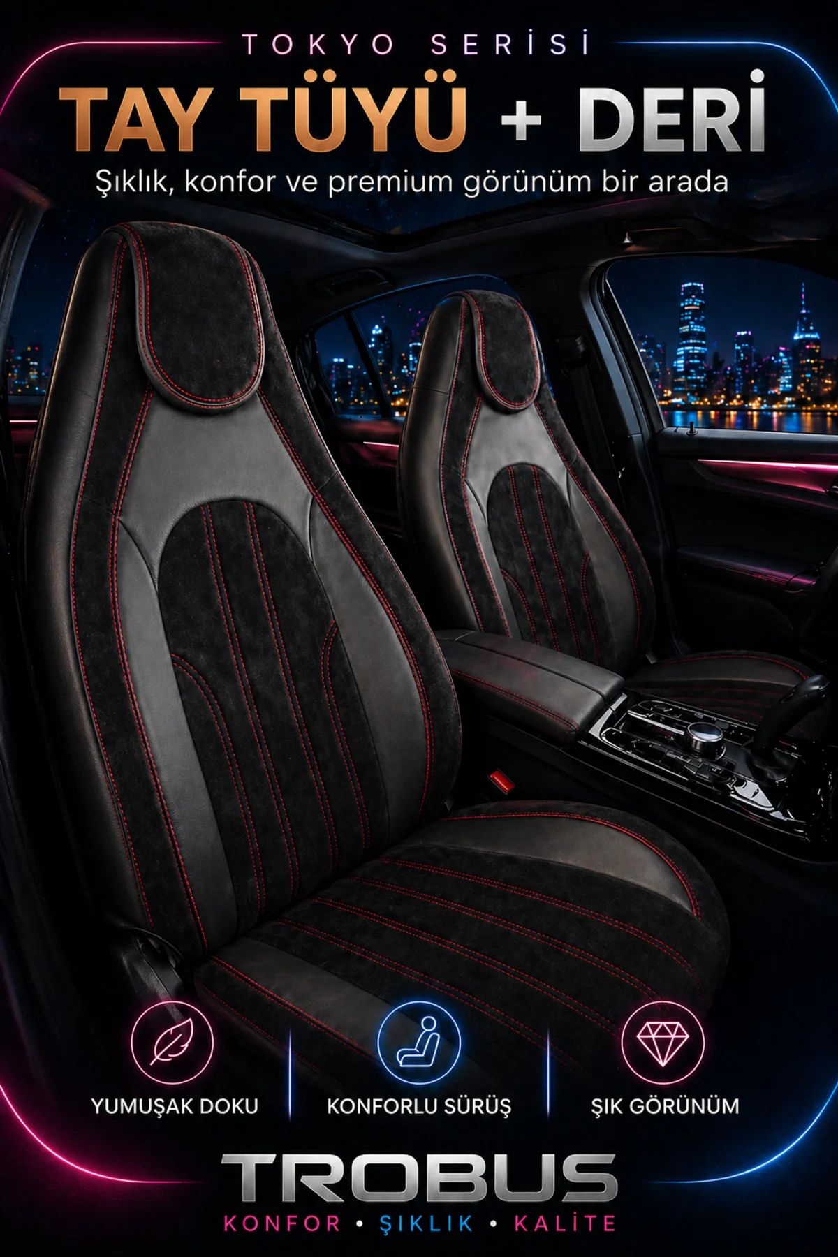 Opel Grandland 2017 ve Sonrası Bel Destekli Tay Tüyü Koltuk Kılıfı Tokyo Serisi Siyah Kırmızı Fiyatı, Yorumları ve Özellikleri