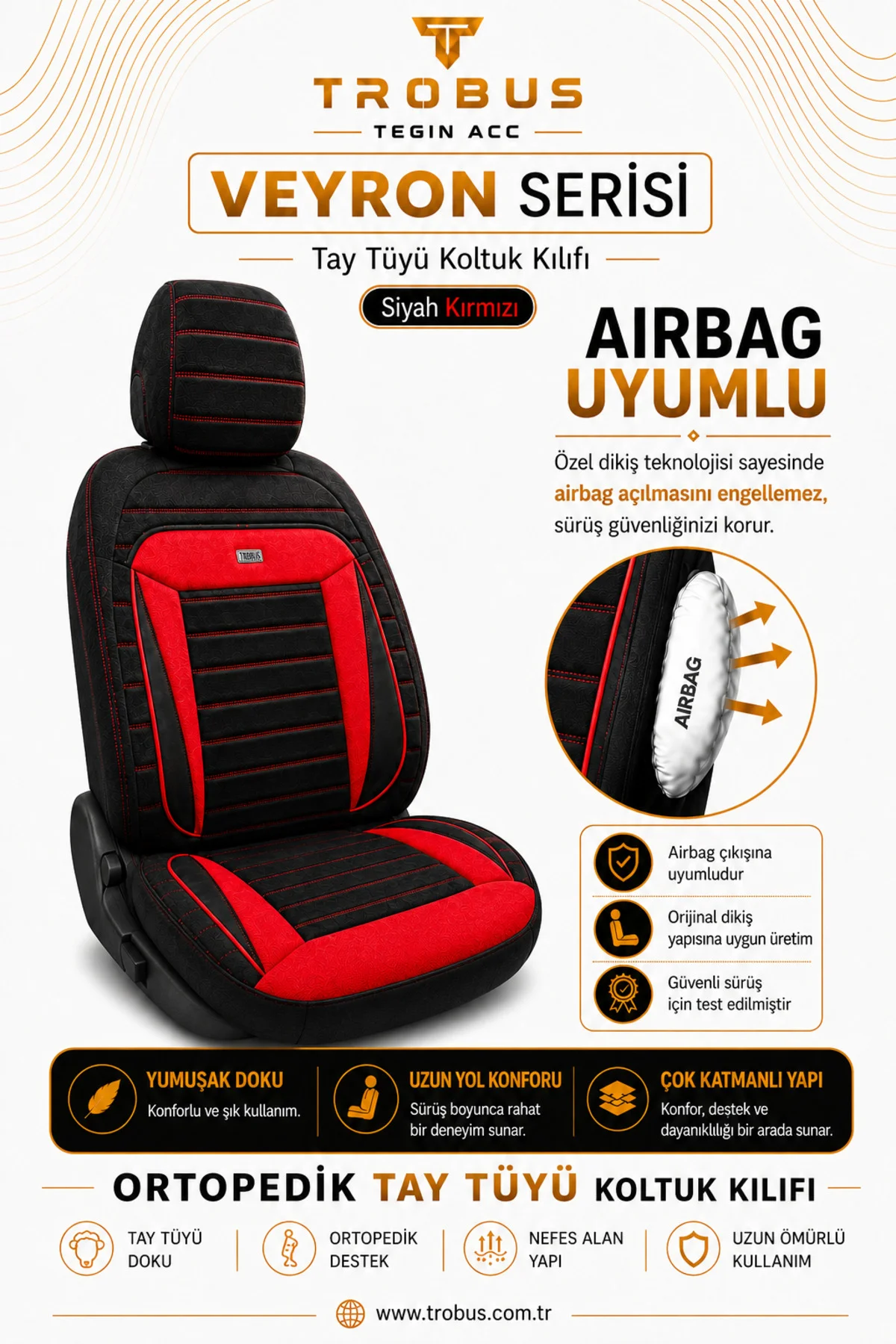 Opel Grandland 2017 Sonrası Uyumlu Veyron Serisi Siyah Kırmızı Tay Tüyü Koltuk Kılıfı