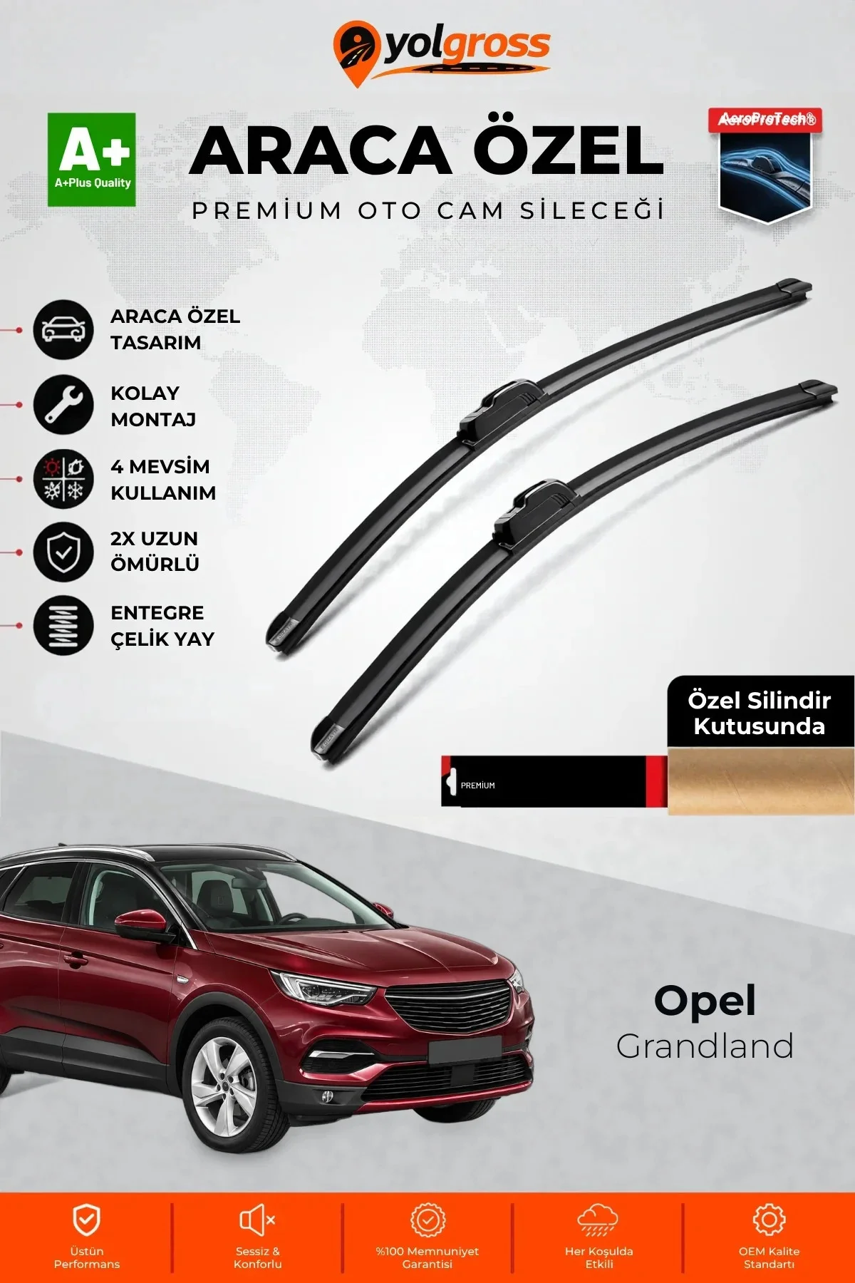 Opel Grandland Ön Cam Silecek Seti 2017-2024 Premium Araca Özel 70-43 Cm A+ Kalite