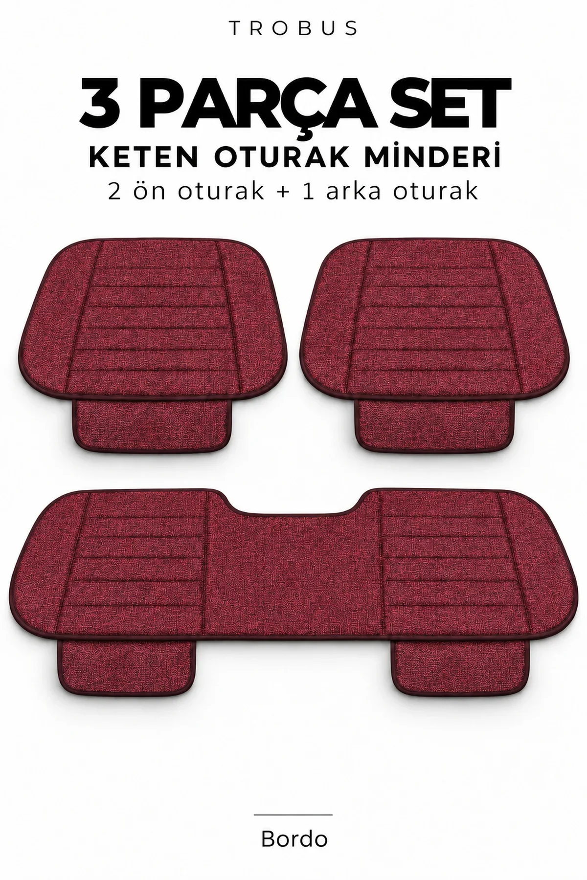 Opel Insignia 2008+ Çizgili Keten 3'lü Oturak Minderi Bordo - Görsel 8
