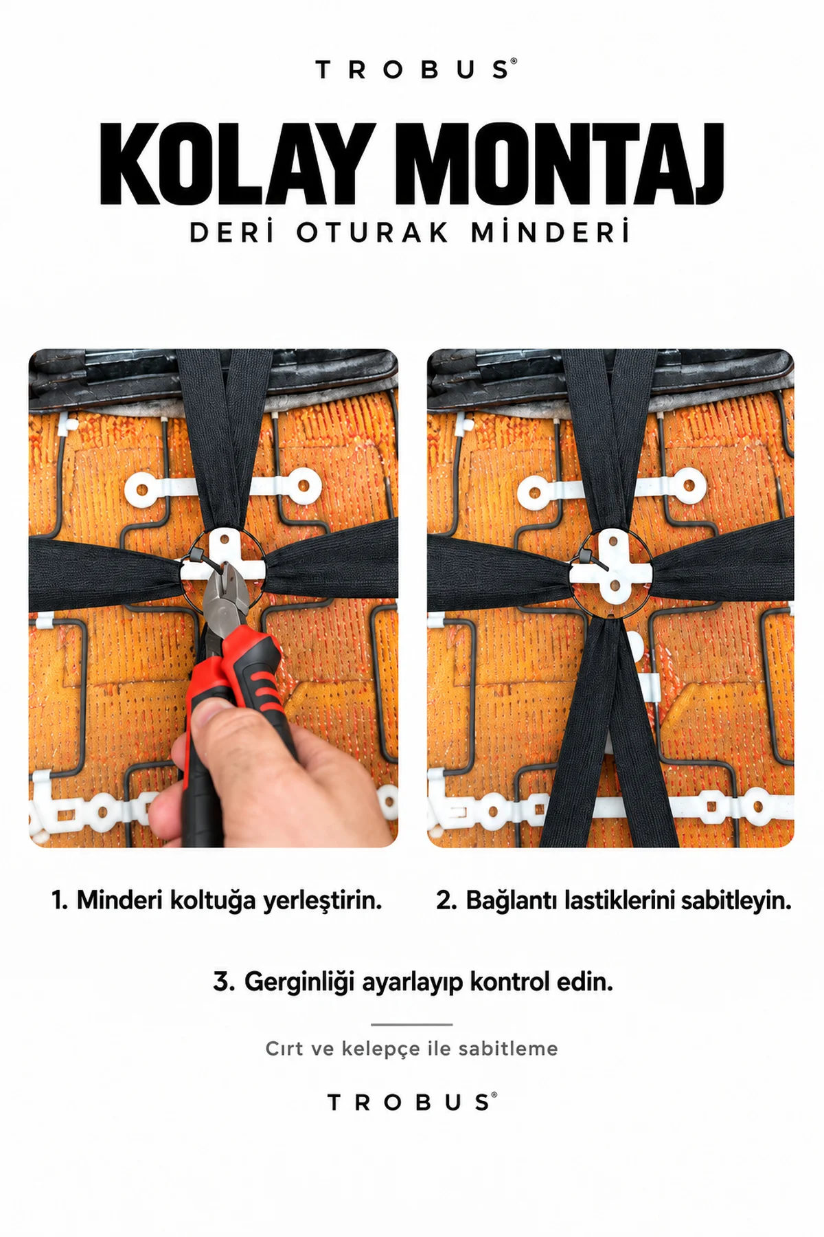 Opel Insignia 2008+ Çizgili Suni Deri Su Geçirmez 3'lü Oturak Minderi Siyah - Görsel 6