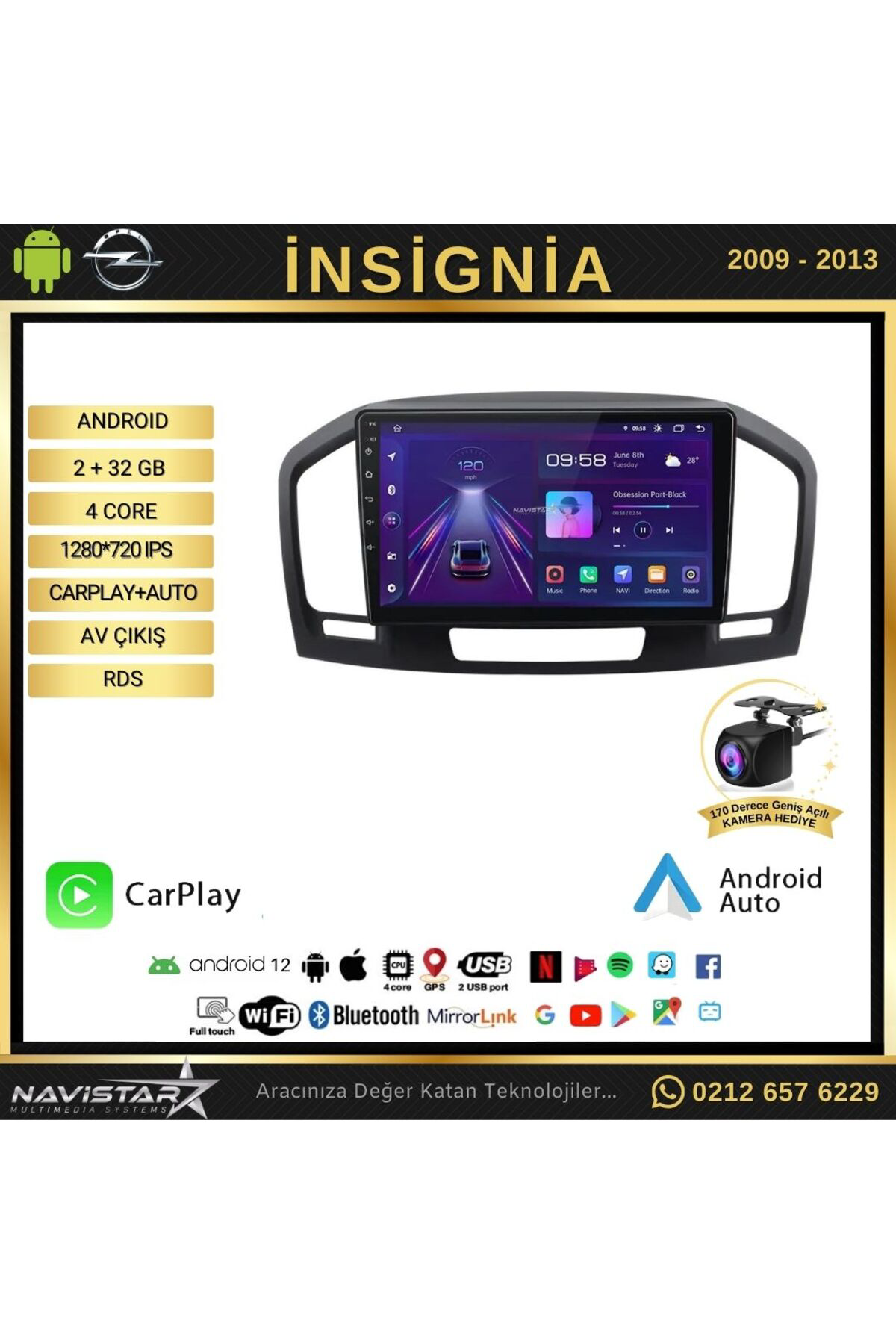 Opel Insignia 2009-2013 Model 2 64gb Android 13 Kablosuz Carplay 