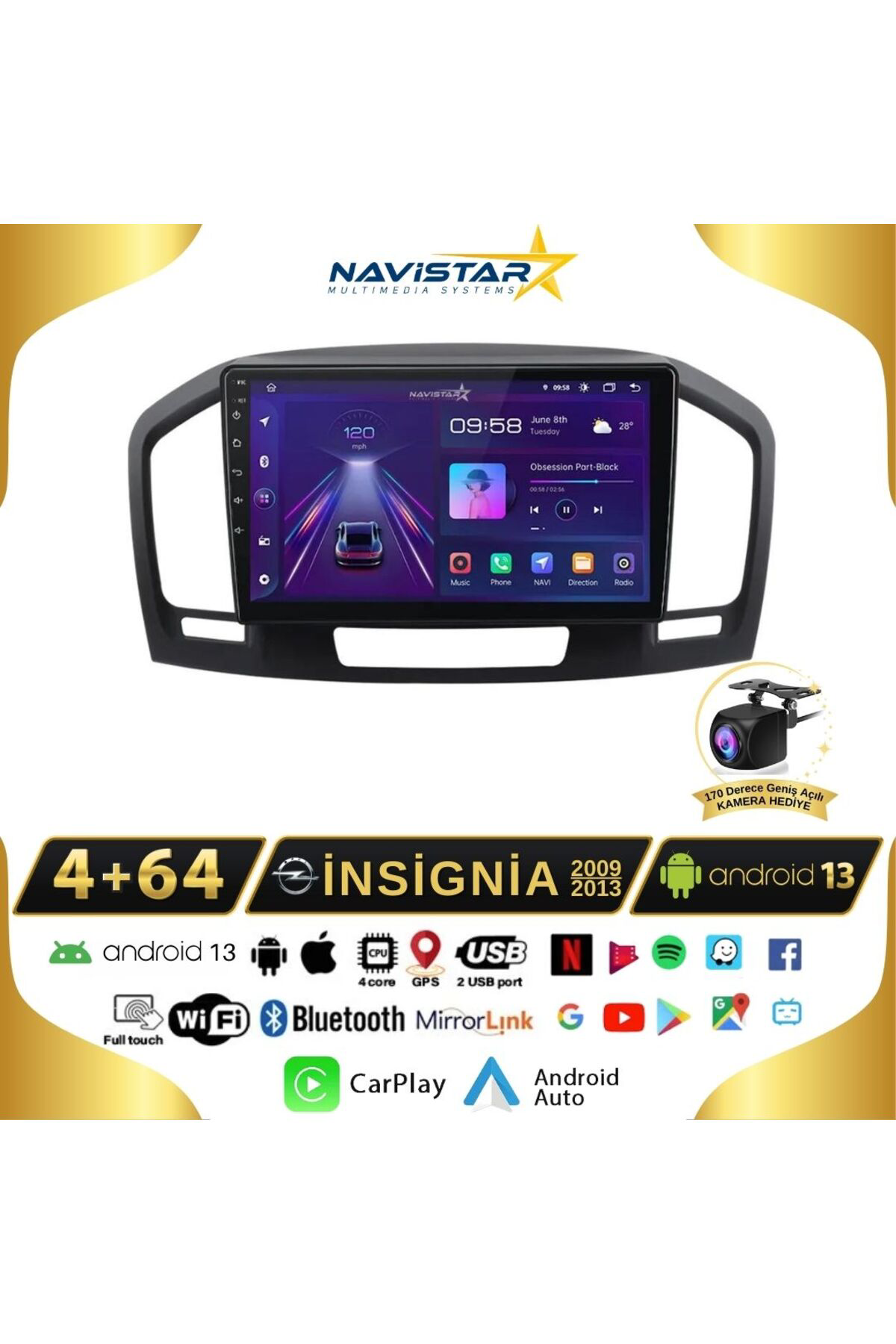 Opel Insignia 2009-2013 Model 4 64 Gb Android 13 Kablosuz Carplay Opel Insignia 2009-2013 Model 4 64 Gb Android 13 Kablosuz Carplay