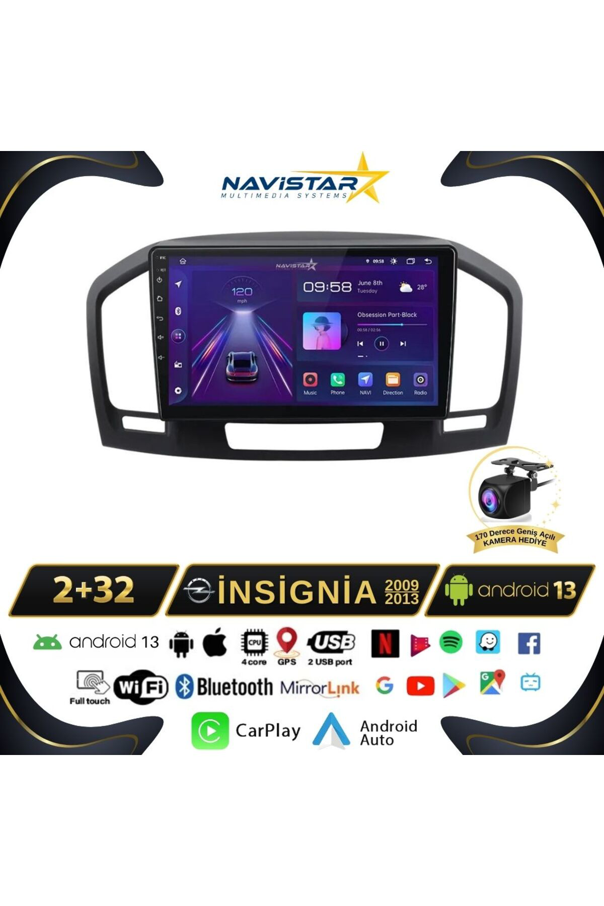 Opel Insignia 2009-2013 Model 2 64gb Android 13 Kablosuz Carplay 