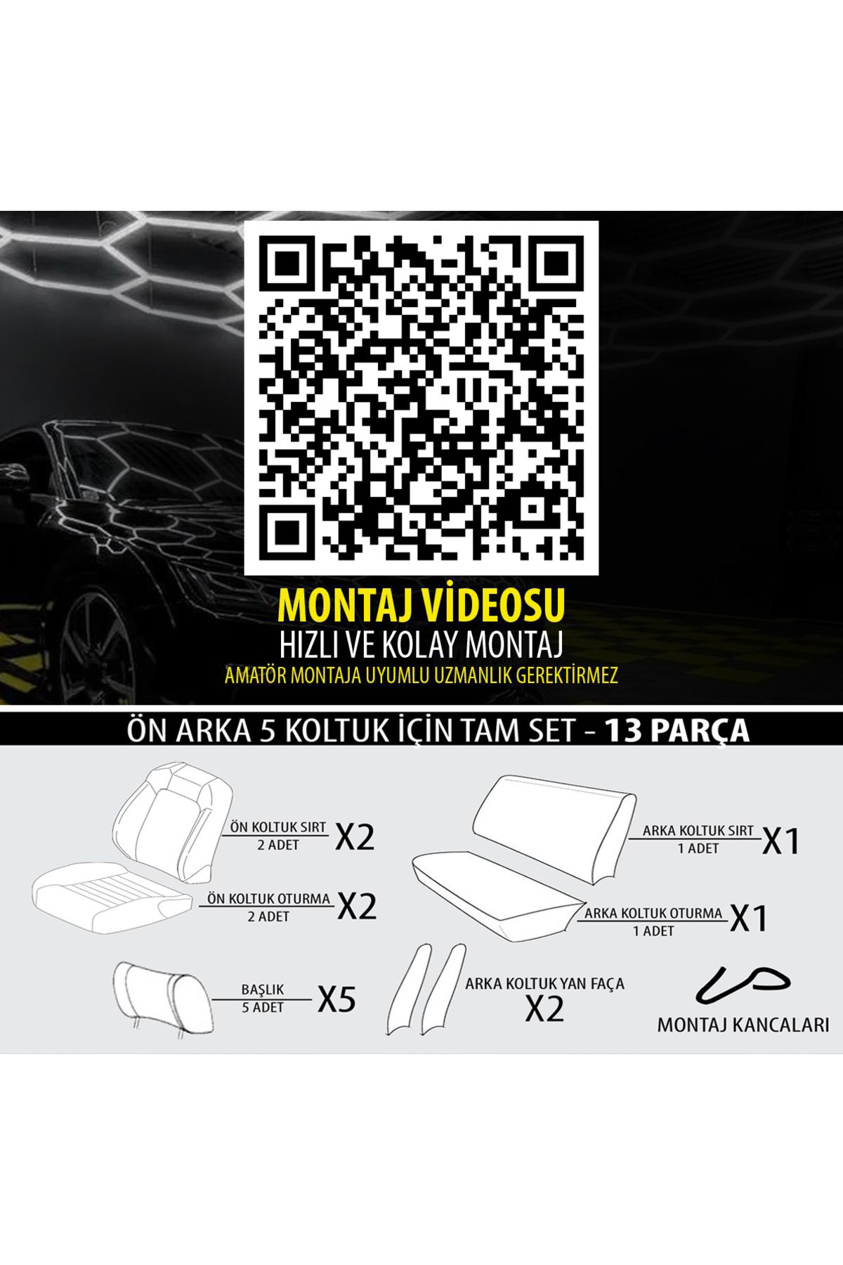 OPEL INSIGNIA 2017-Uyumlu Oto Koltuk Kılıfı Eco Serisi - Siyah