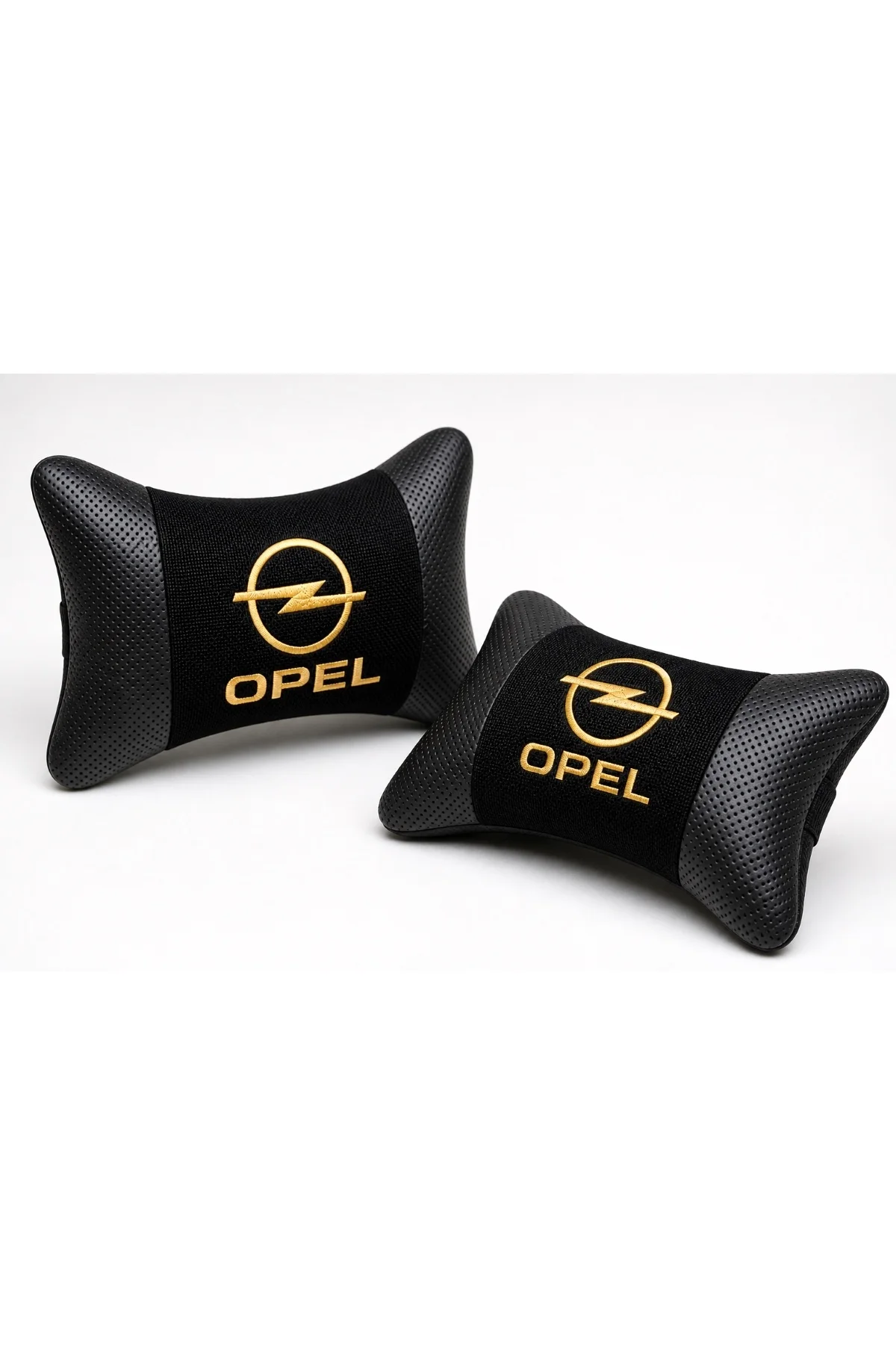 Opel Logolu Boyun Yastığı 2’li Set Siyah Keten Kumaş Nakışlı Oto Koltuk Baş Destek Yastığı - Görsel 2