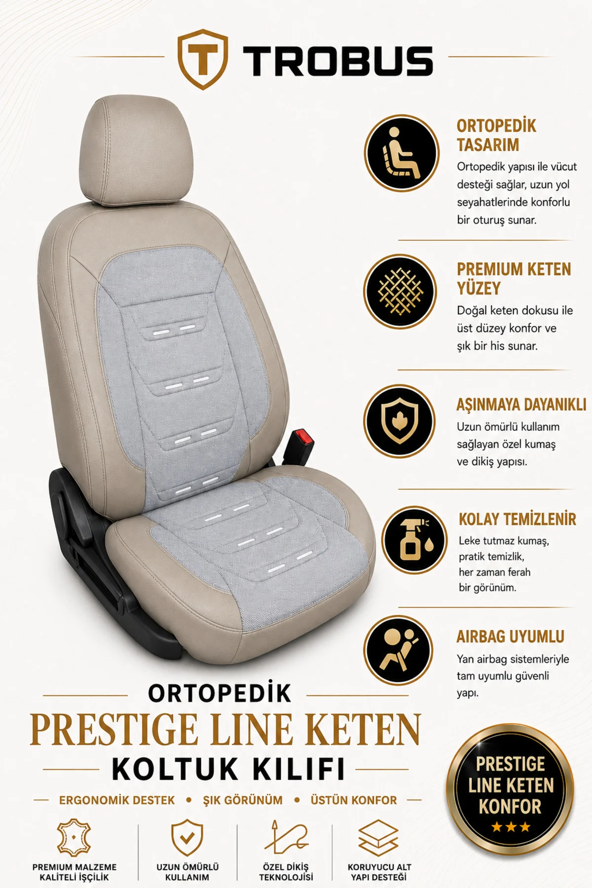 Opel Mokka 2012+ Uyumlu Prestige Line Keten Serisi Bej Koltuk Kılıfı