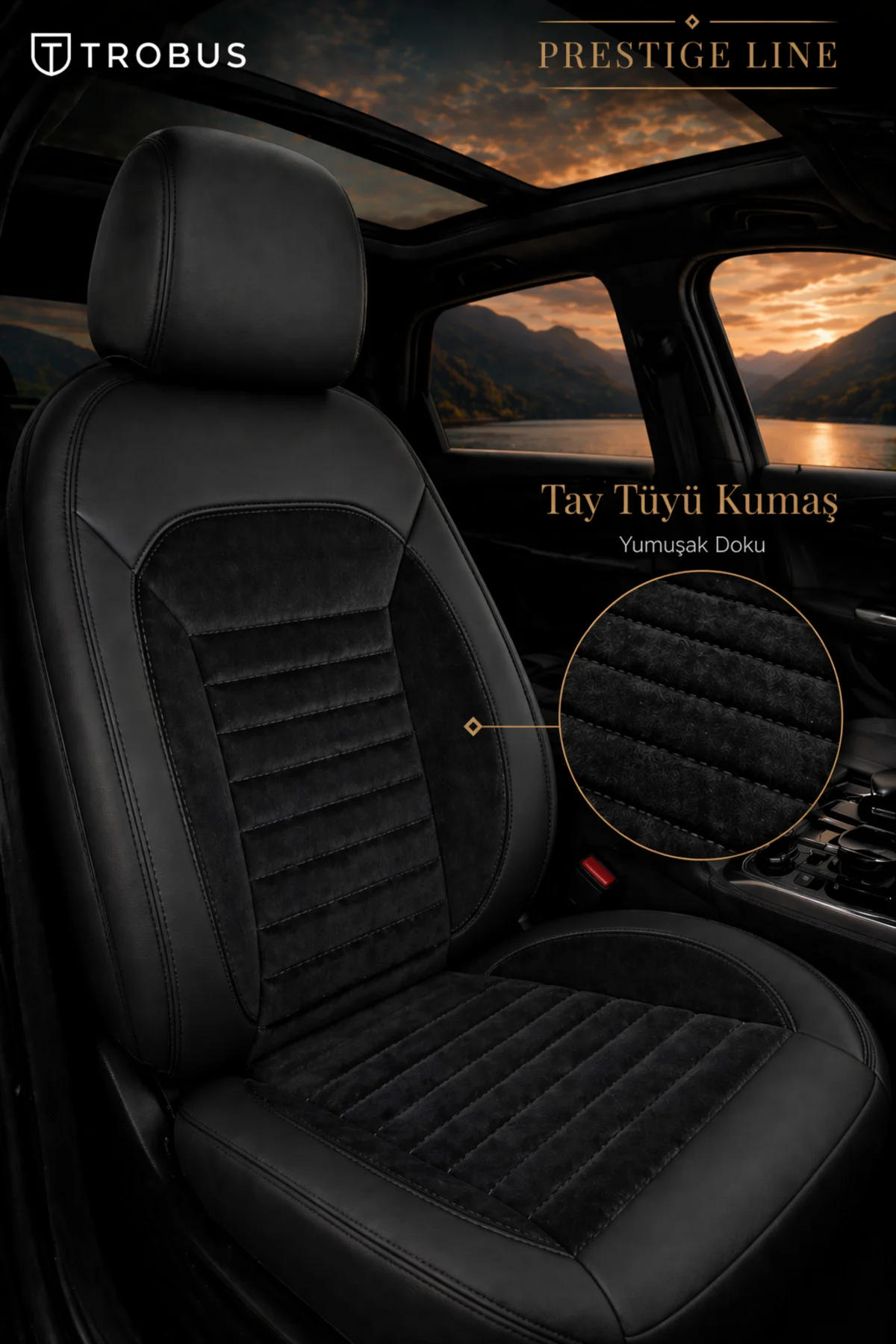 Opel Mokka 2012 ve Sonrası Tay Tüyü Deri Detay Koltuk Kılıfı Prestige Line Siyah
