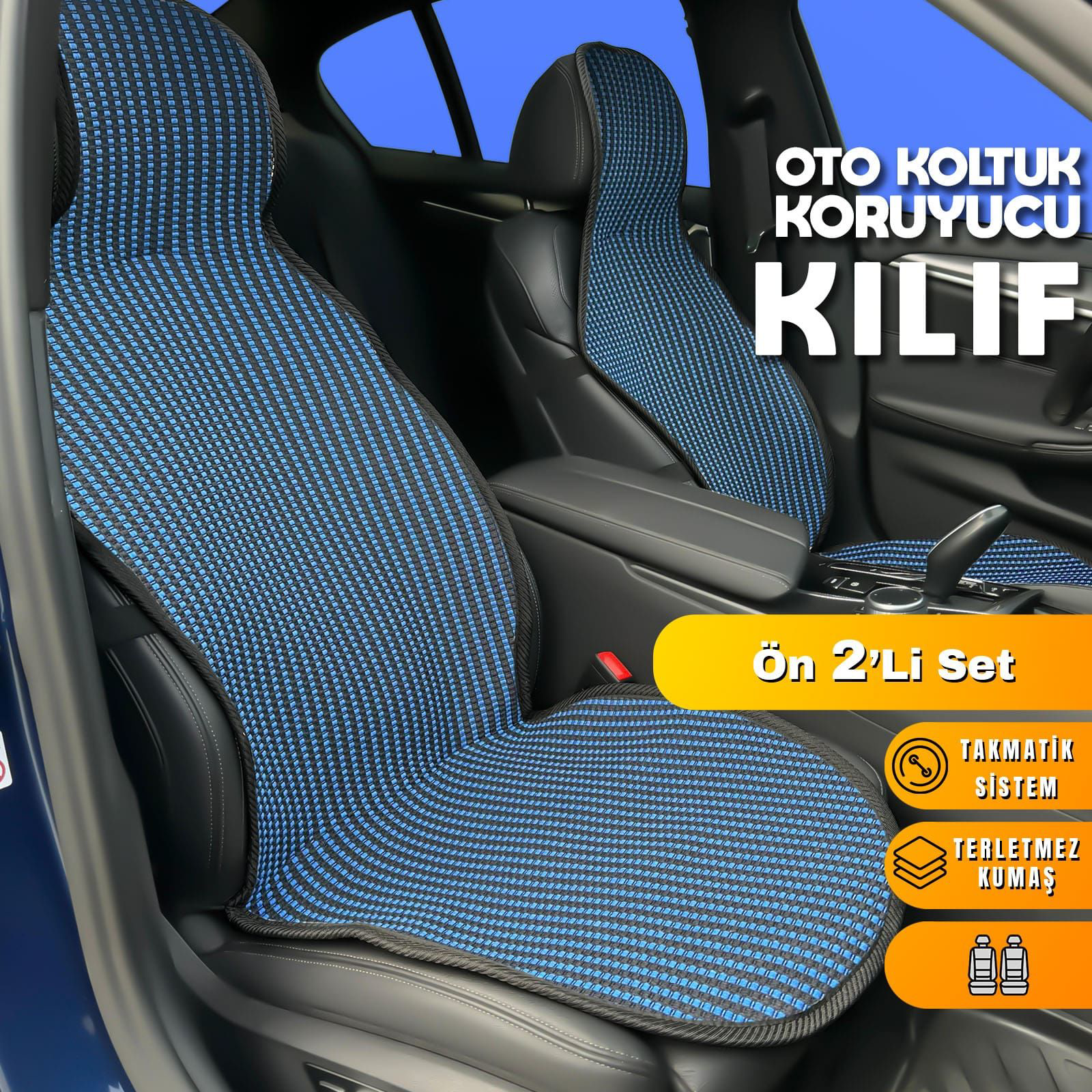 Opel Omega Uyumlu Koltuk Kılıfı Minder Çizgili Siyah Mavi 2+1 Ön 