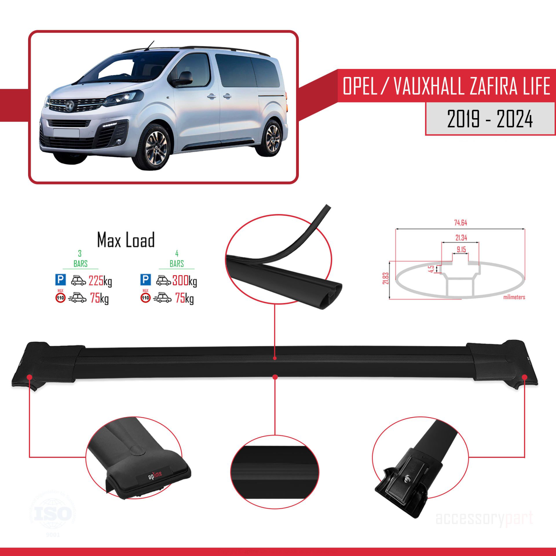 Opel / Vauxhall Zafira Life 2019 ve Sonrası ile uyumlu FLY Model 