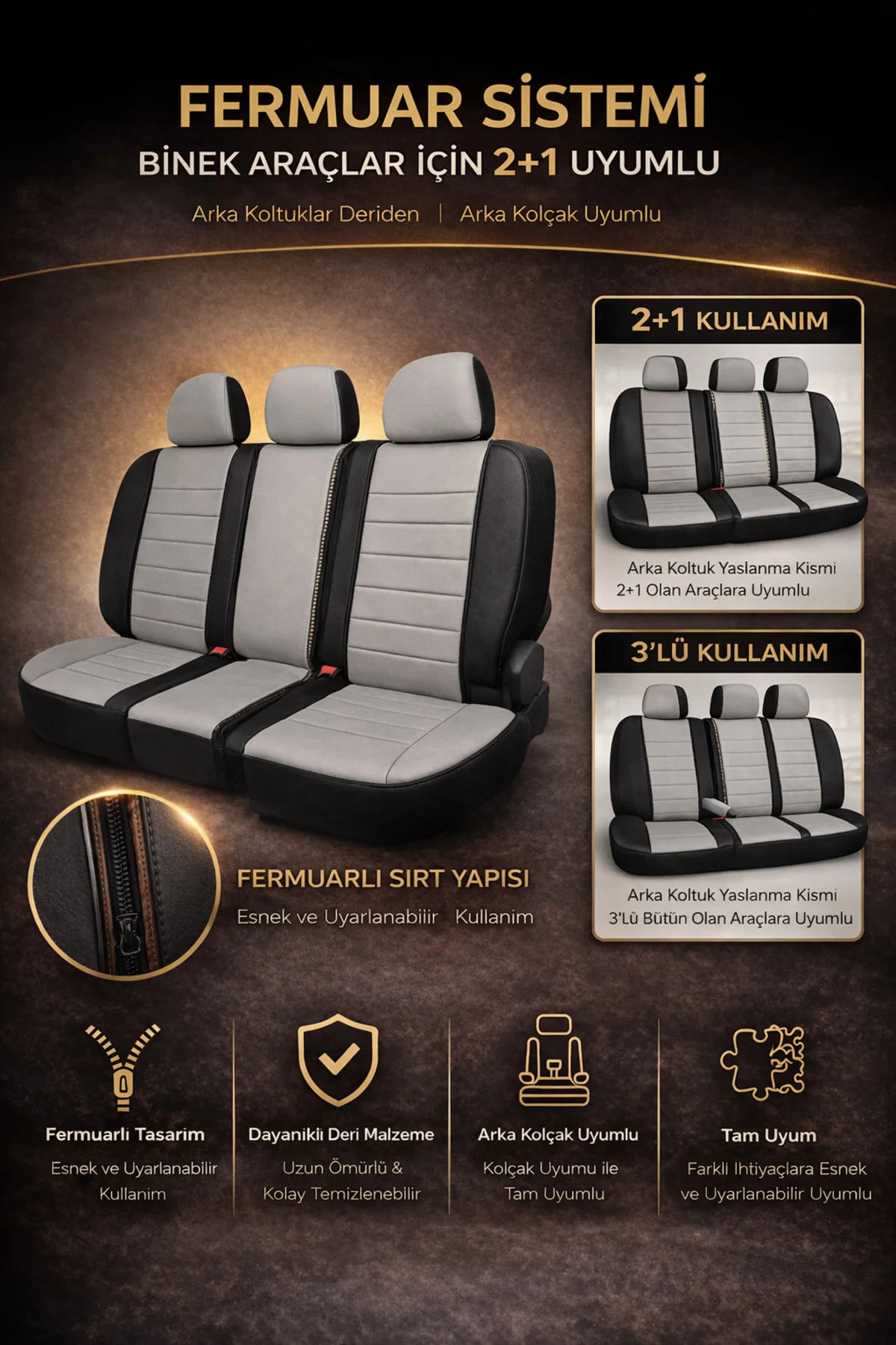 Opel Vectra 2002-2009 Uyumlu Colorline Elegance Deri Füme Siyah Koltuk Kılıfı