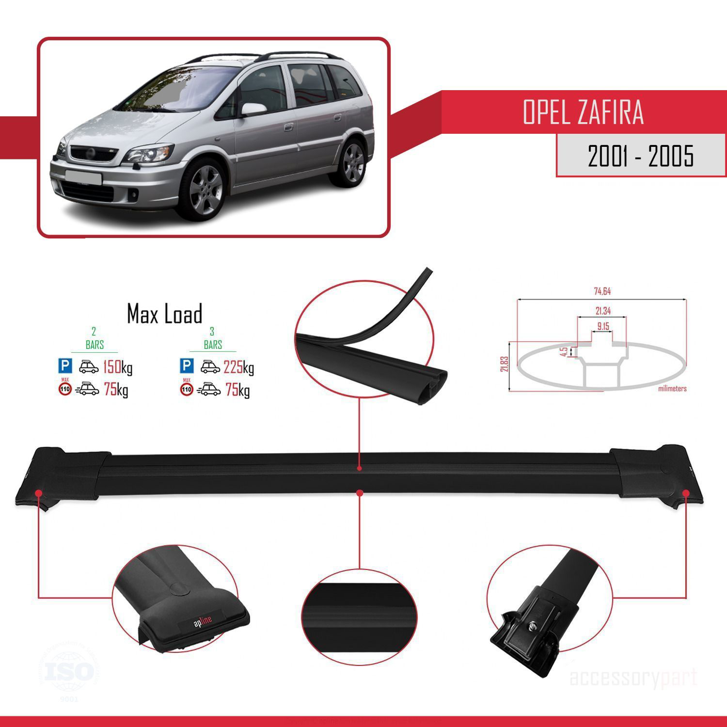 Opel Zafira 2001-2005 Arası ile uyumlu FLY Model Ara Atkı Tavan B