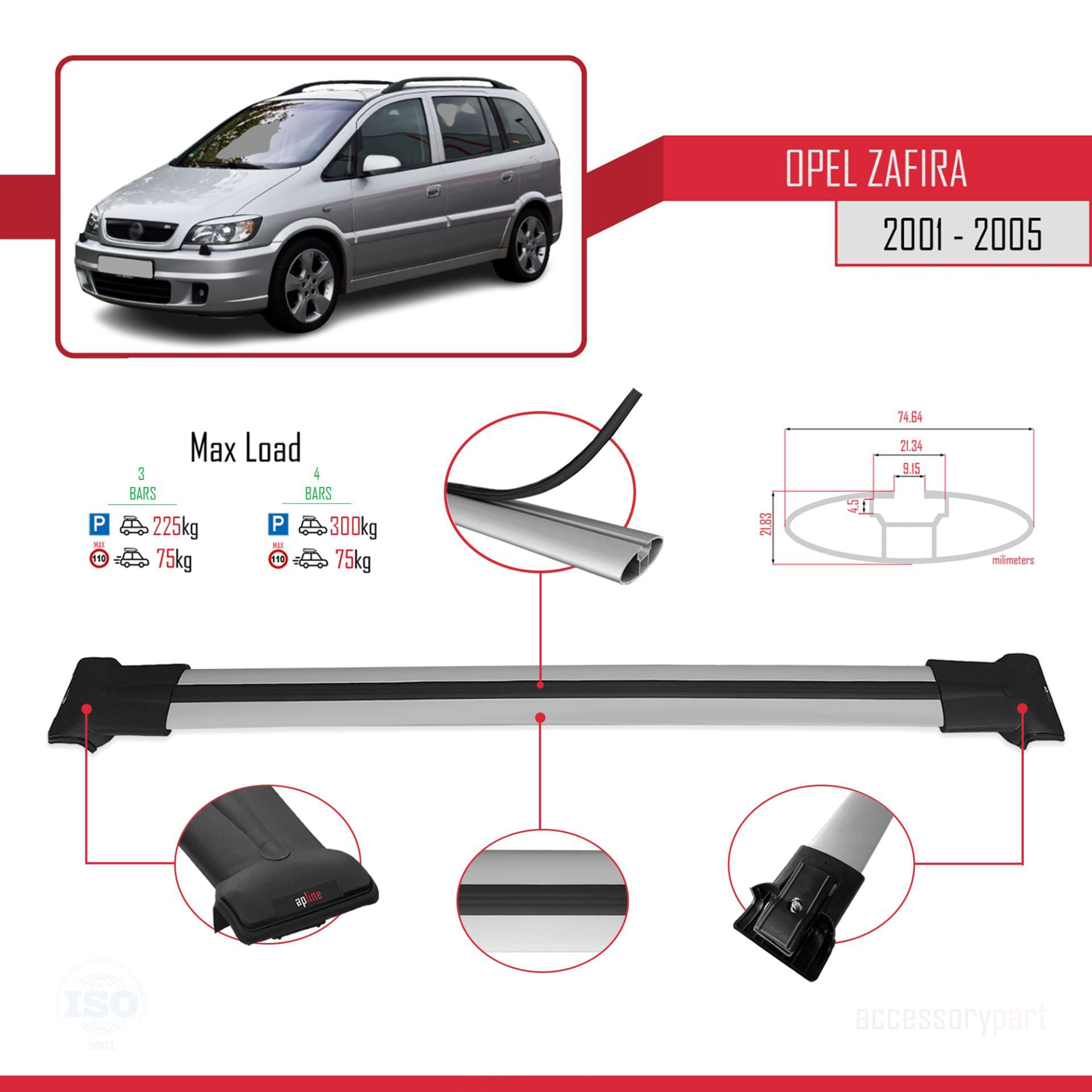 Opel Zafira 2001-2005 Arası ile uyumlu FLY Model Ara Atkı Tavan B